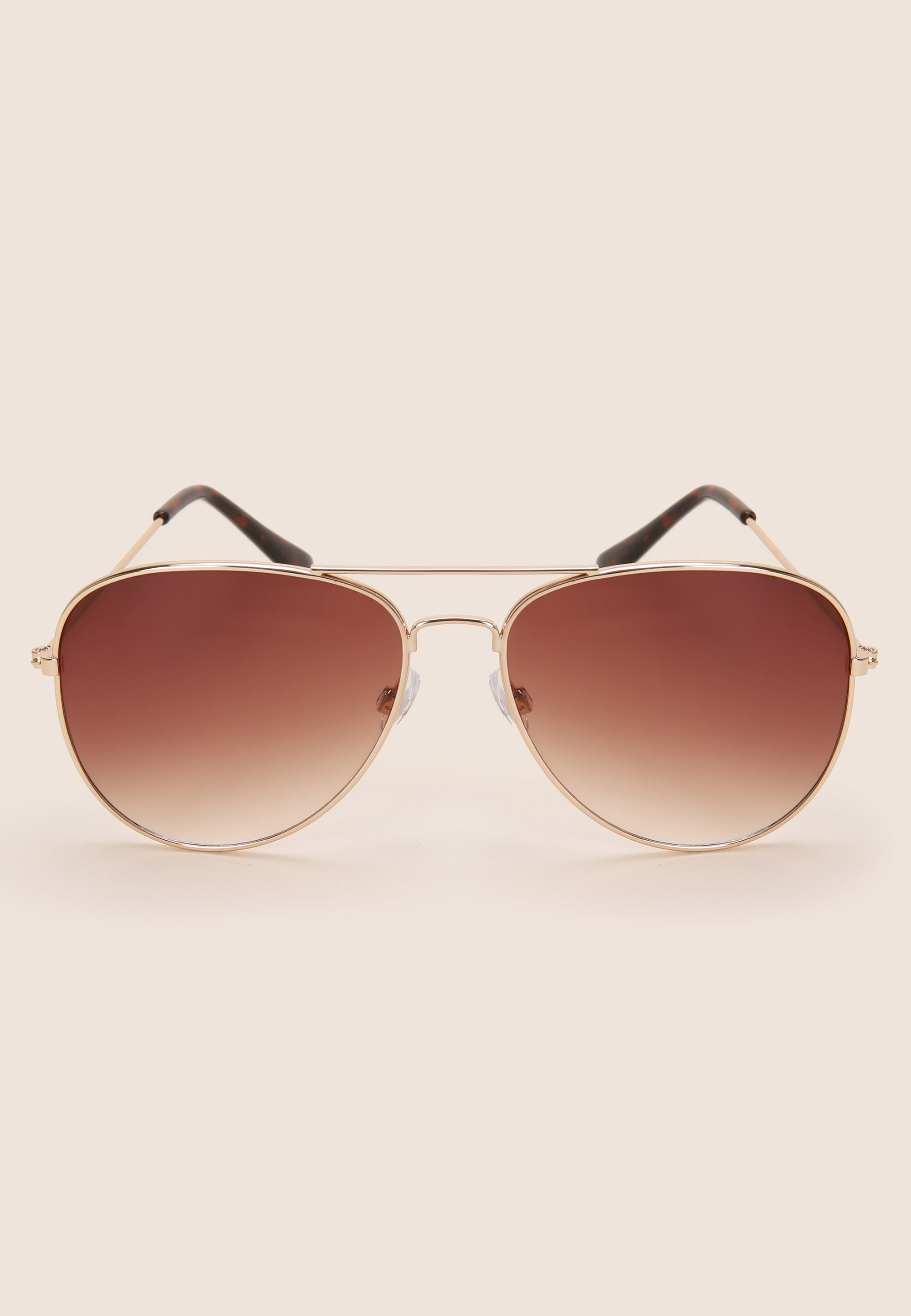 Womens Gold & Brown Aviator Sunglasses