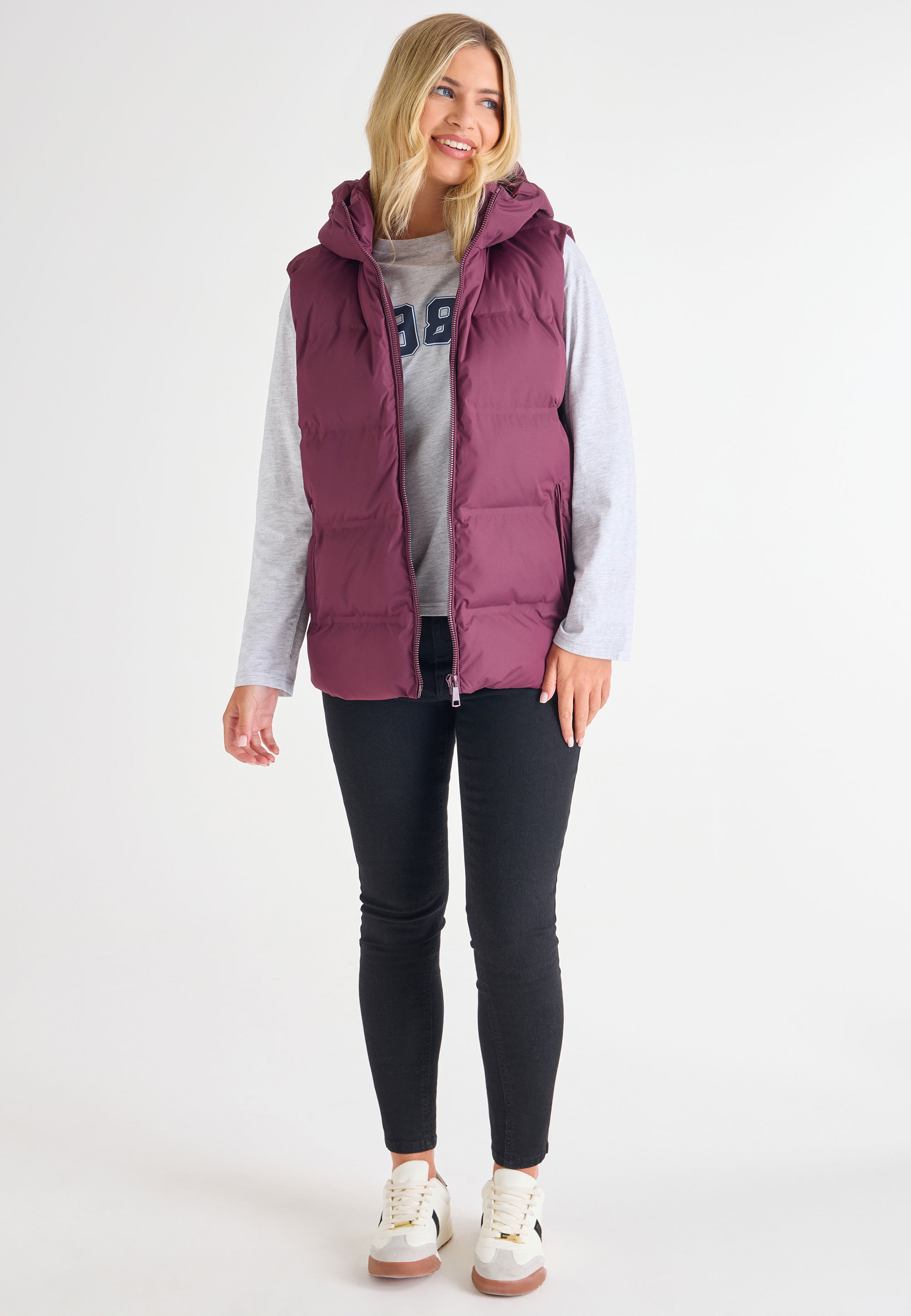 Womens Oxblood Mid Length Padded Gilet Jacket