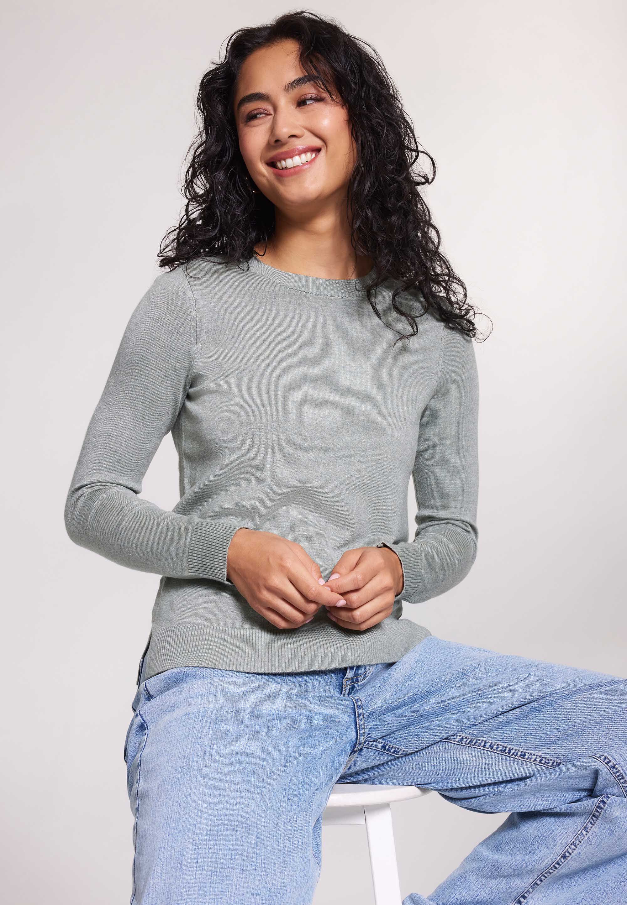 Womens Khaki Plain Crew Neck Jumper