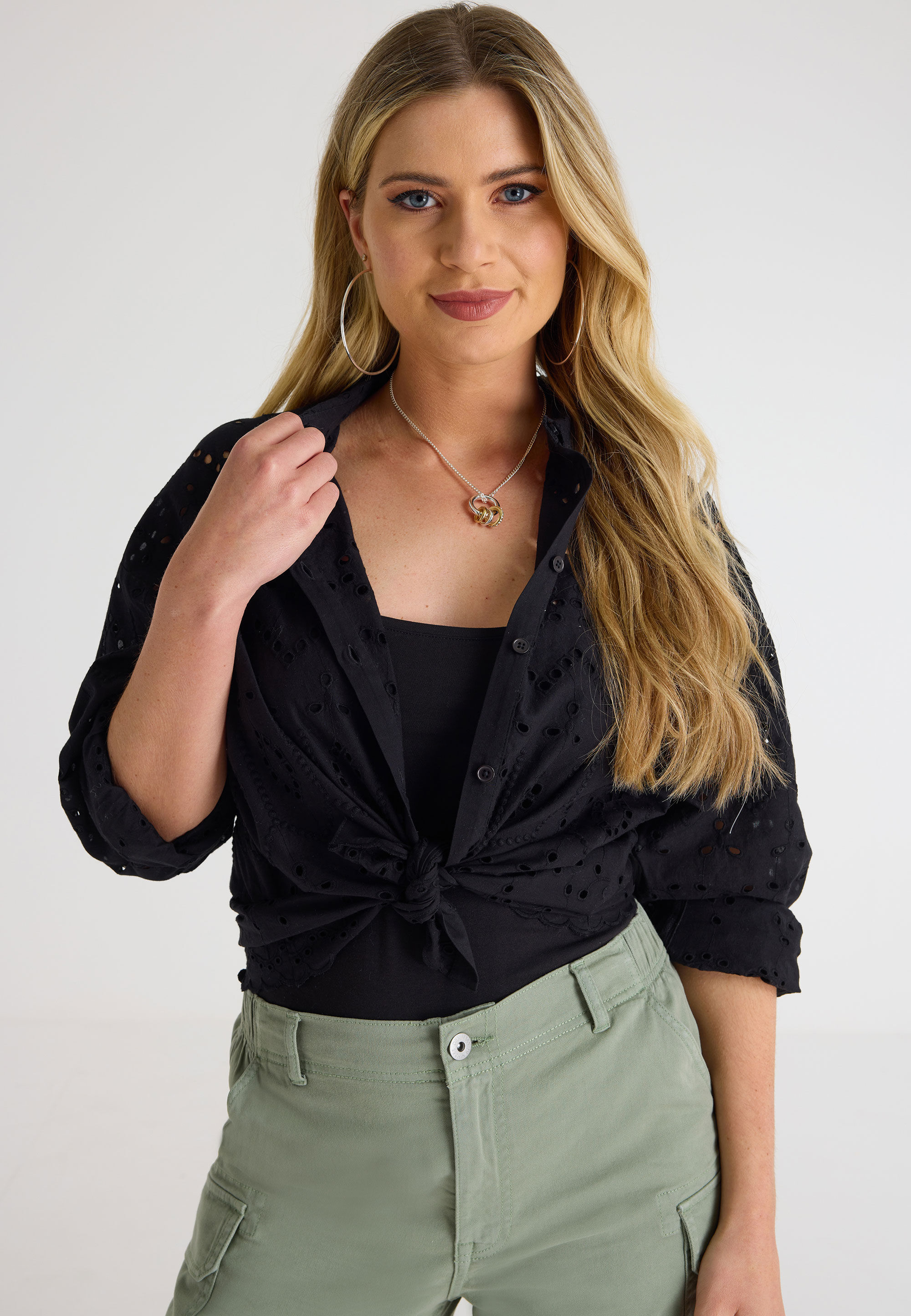 Womens Black Broderie Shirt