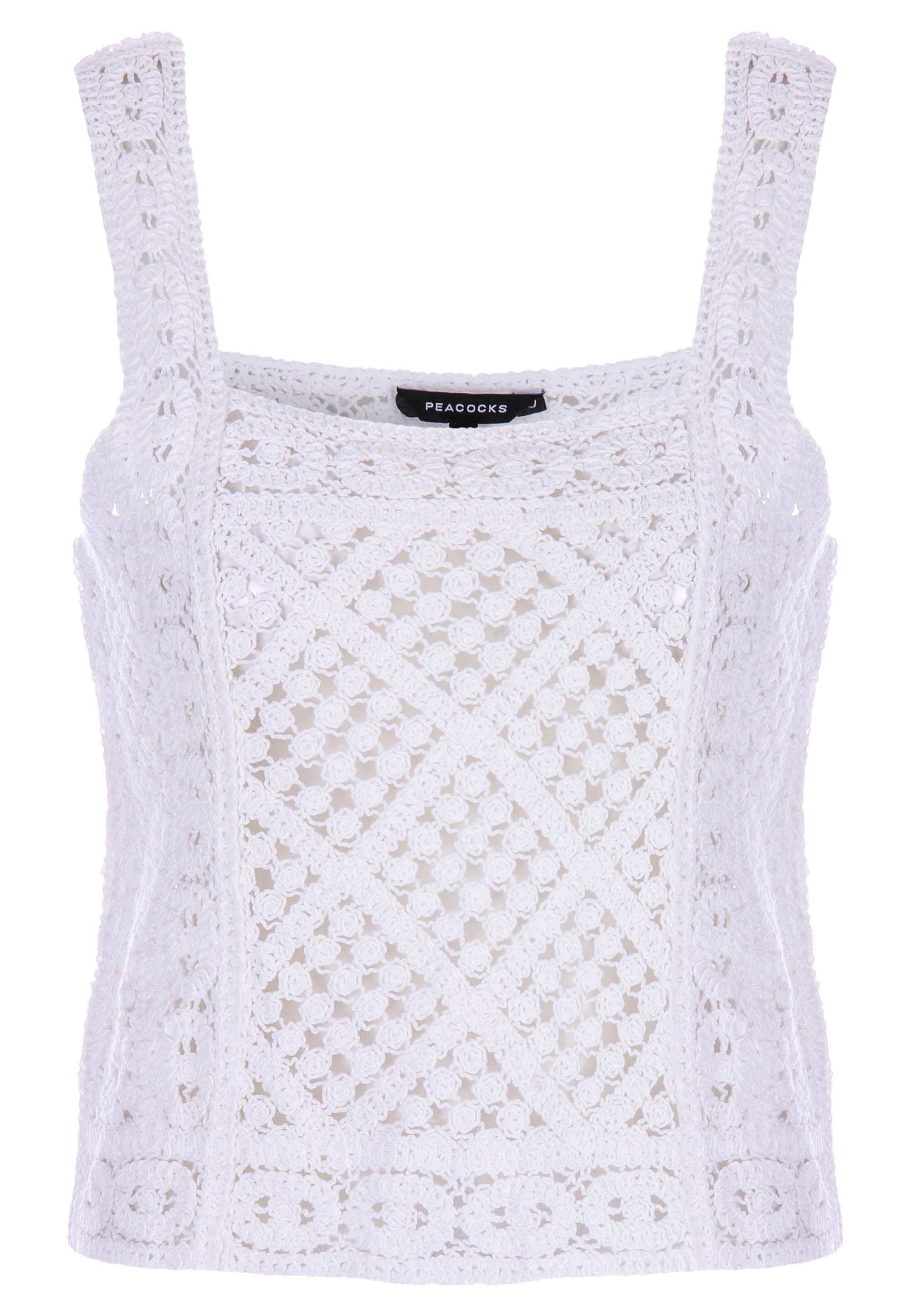 Womens White Crochet Cami Top