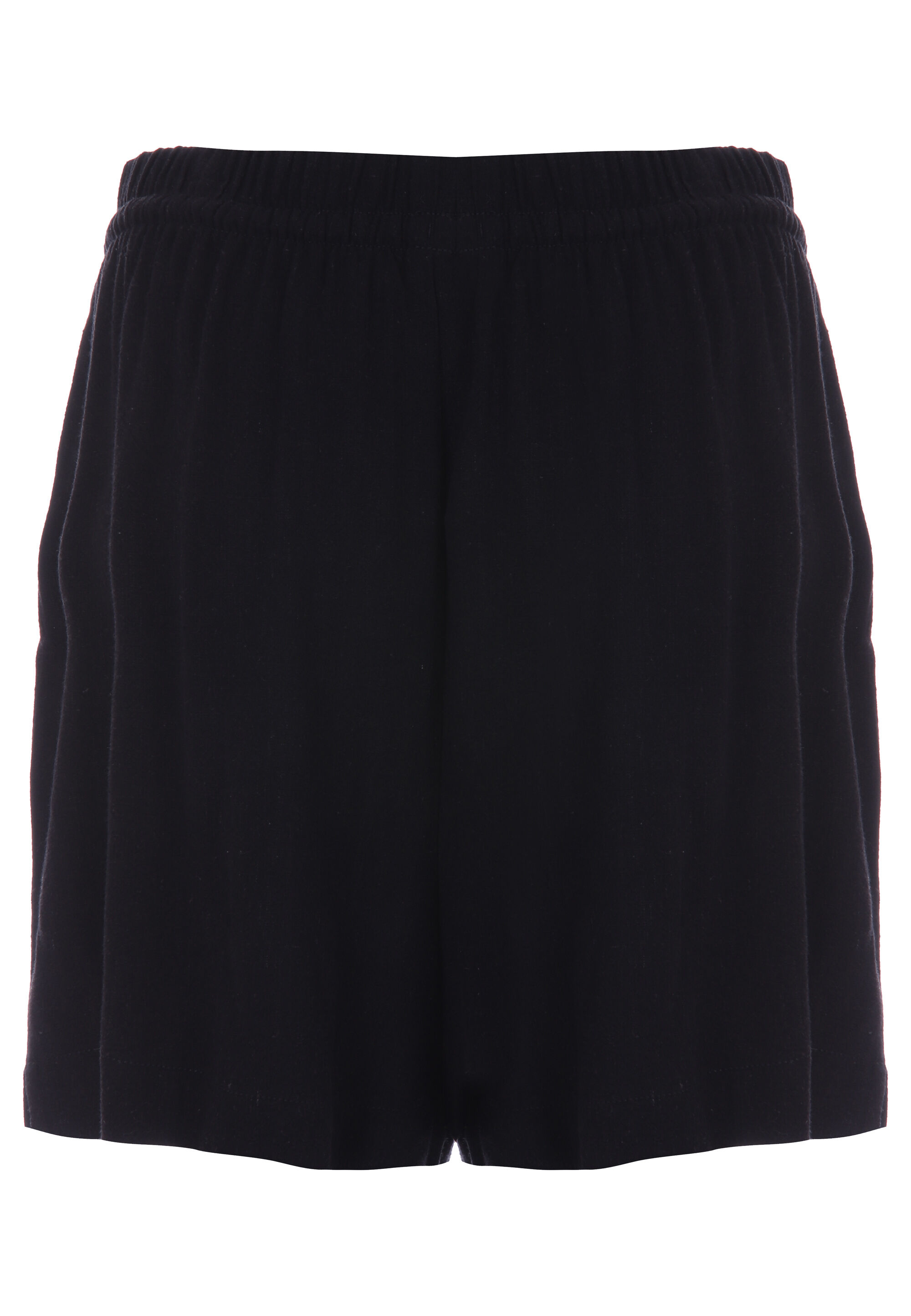Womens Black Plain Linen Pull On Shorts