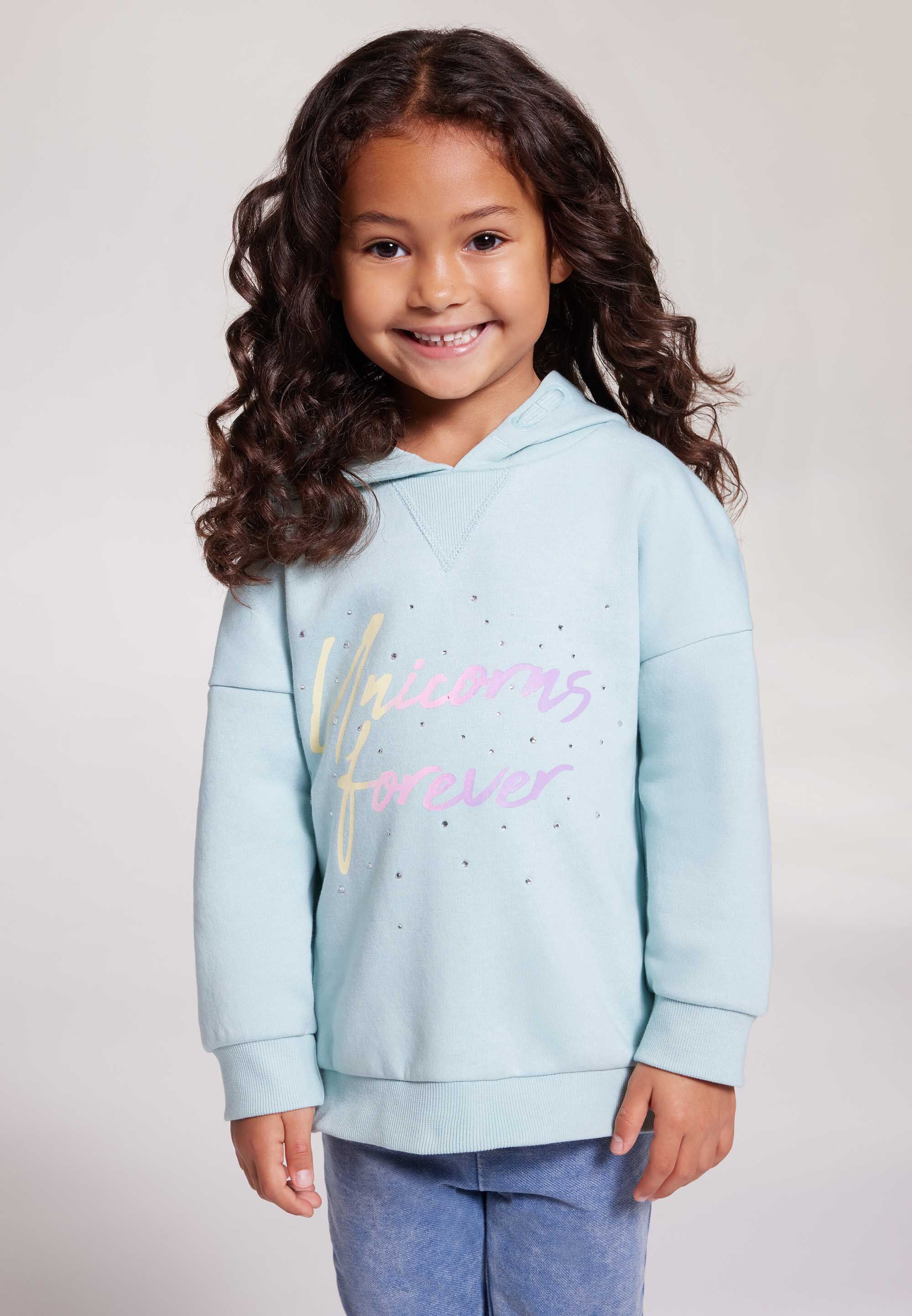 Younger Girls Mint Diamante Unicorn Hoody