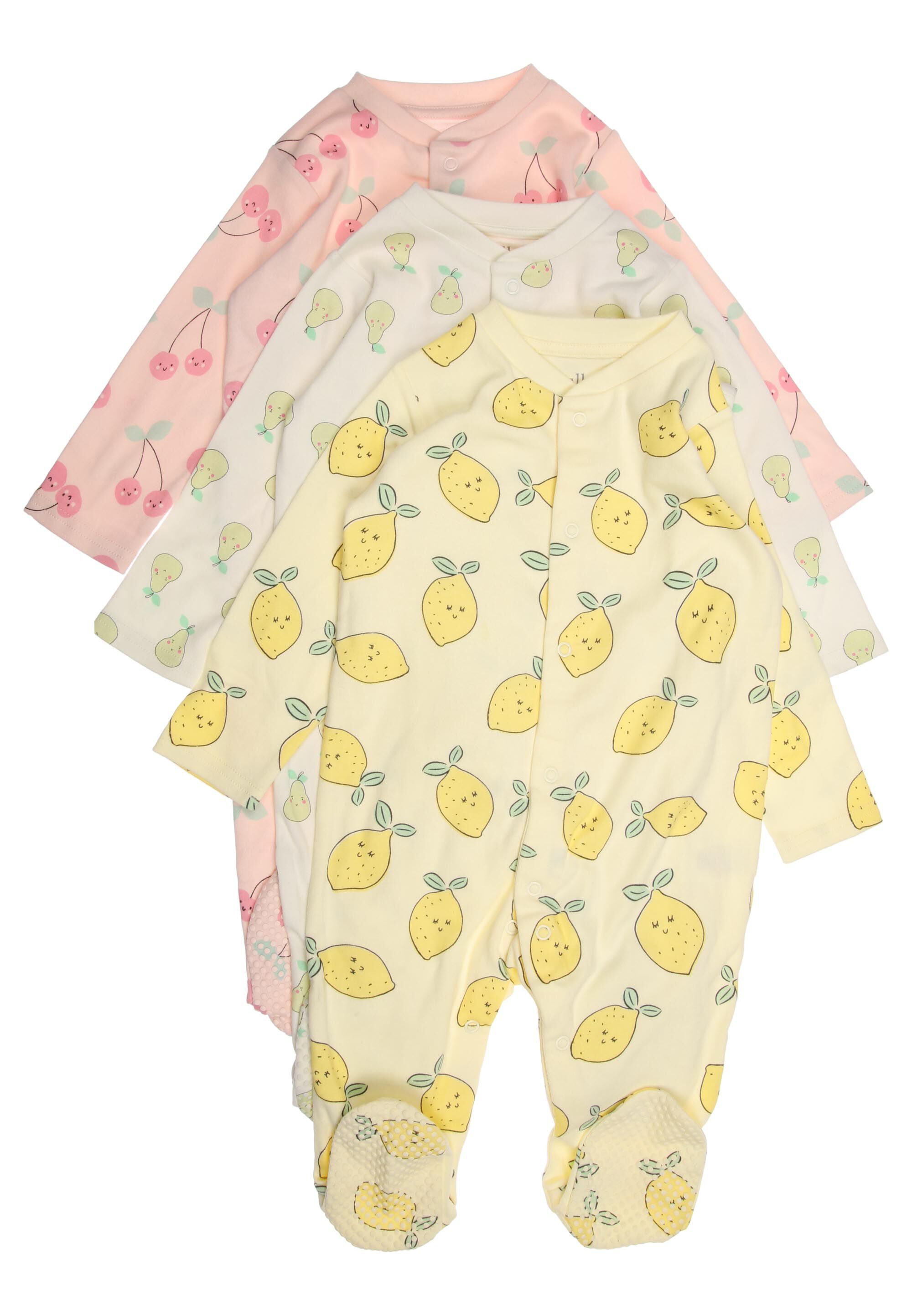 Baby Girls 3pk Yellow Fruit Sleepsuits
