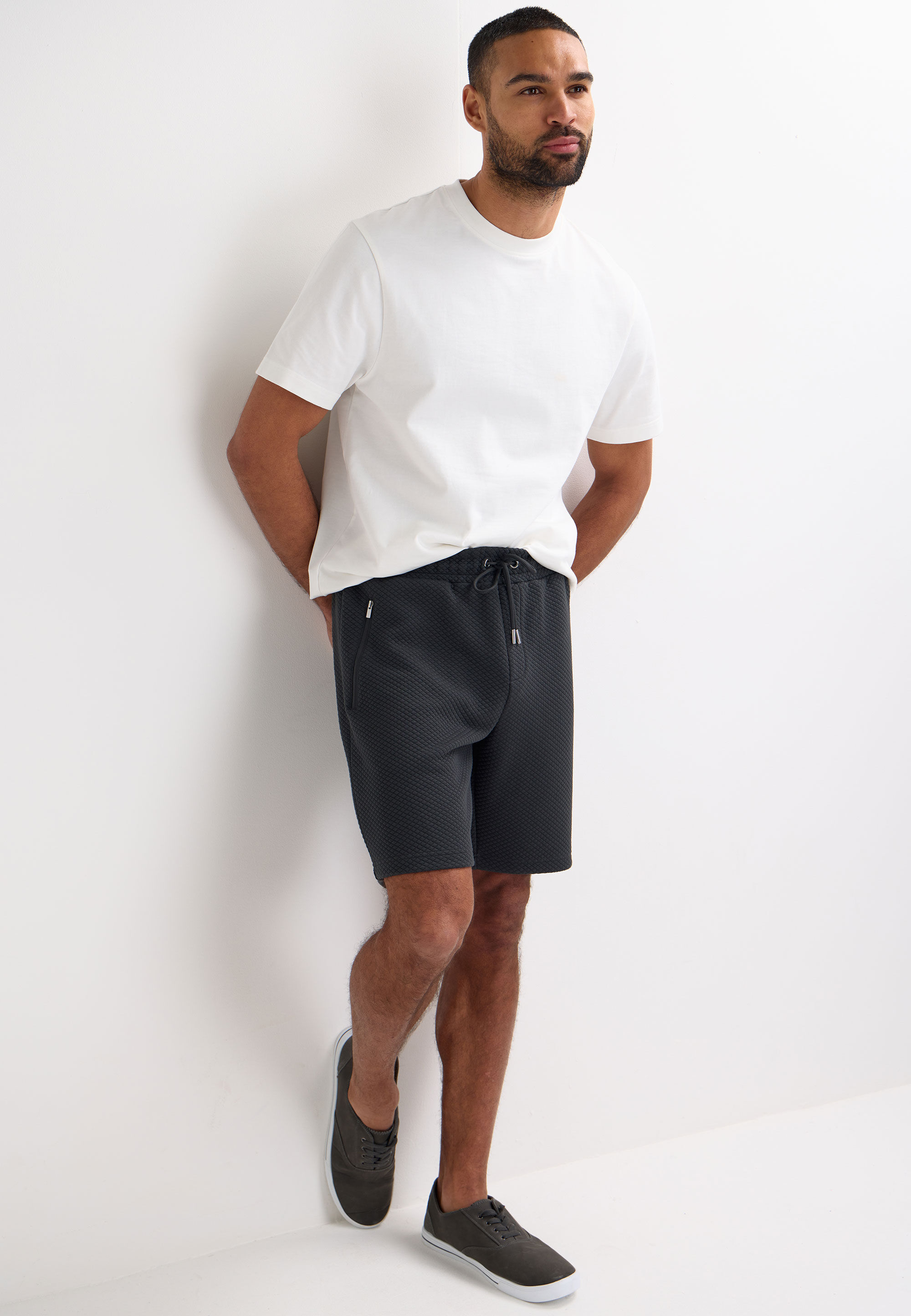 Mens Grey Charcoal Textured Shorts