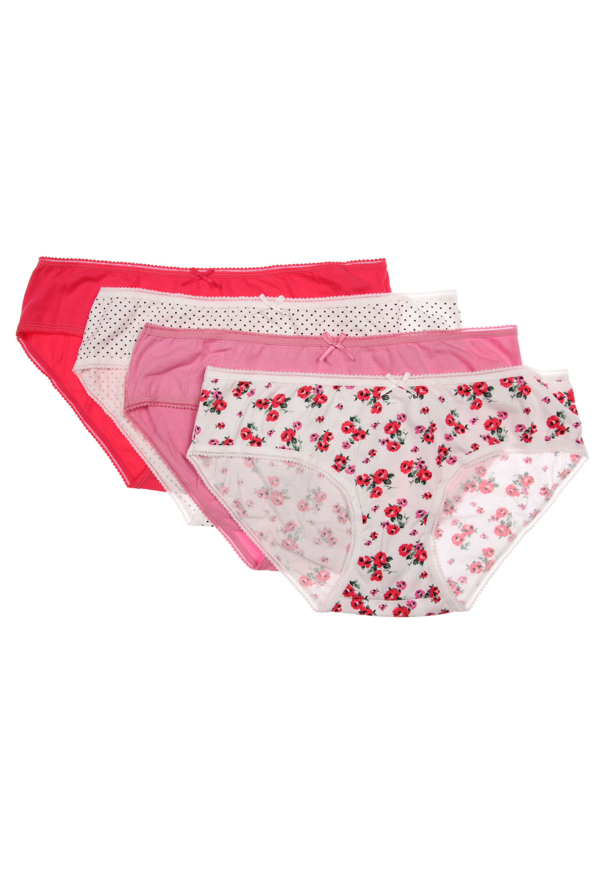 Womens 4pk Pink & White Floral Print Half Briefs