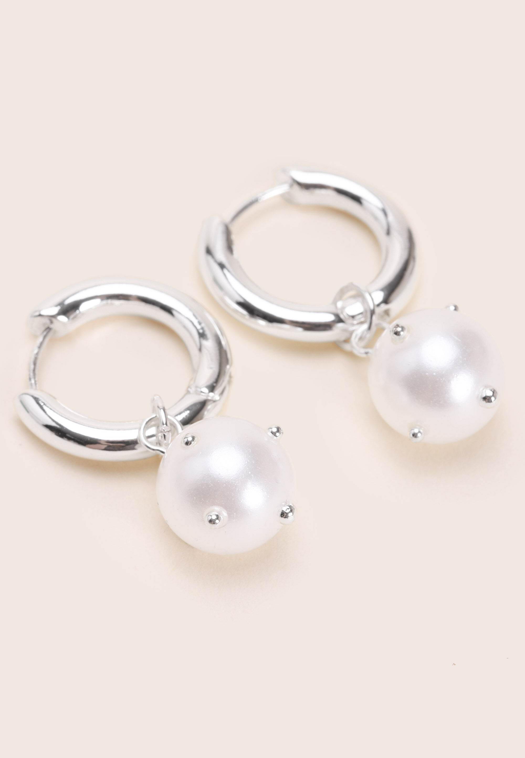 Womens Silver Orb Drop Hoop Earrings