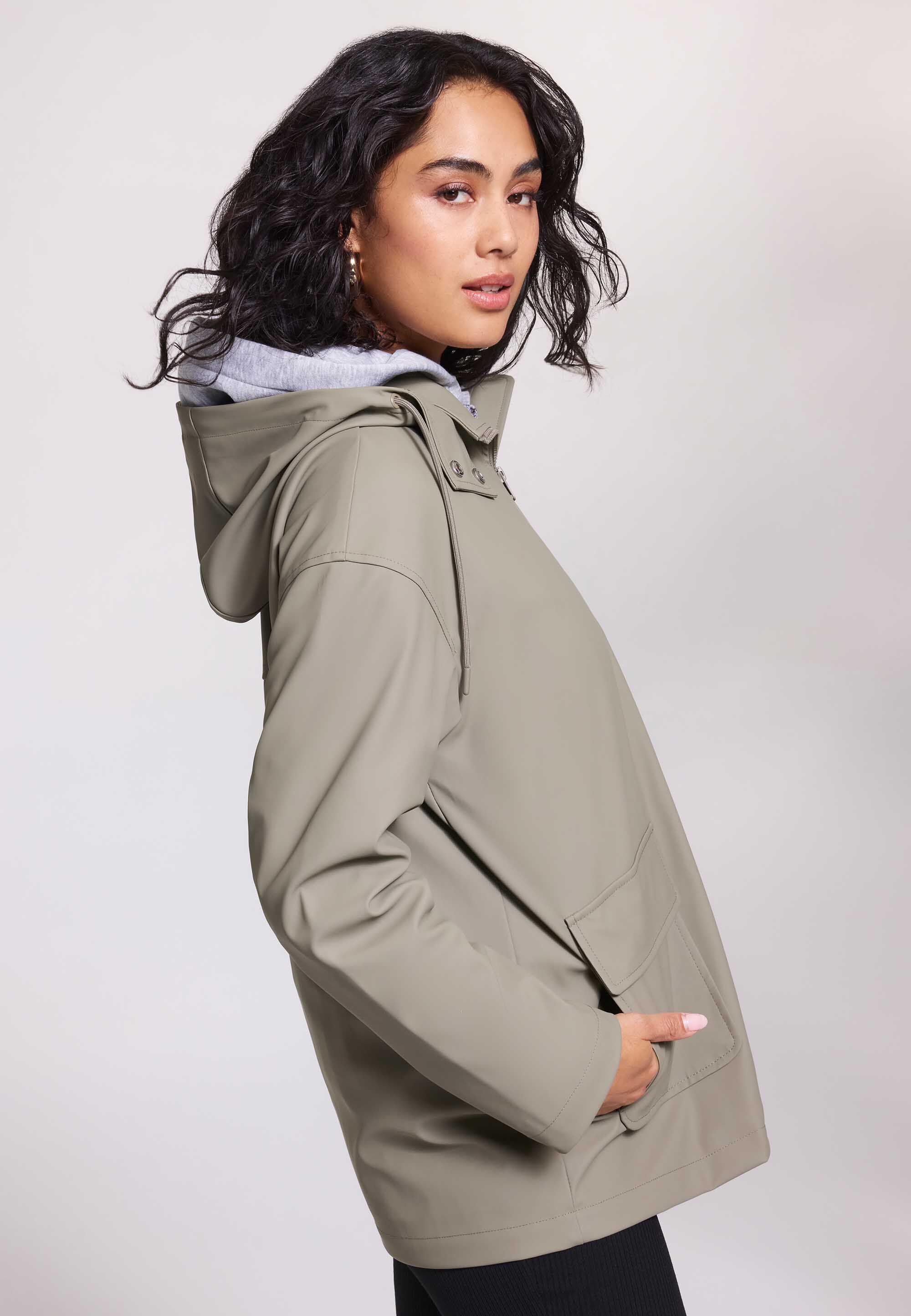 Womens Khaki Rubber Patch Pocket Coat