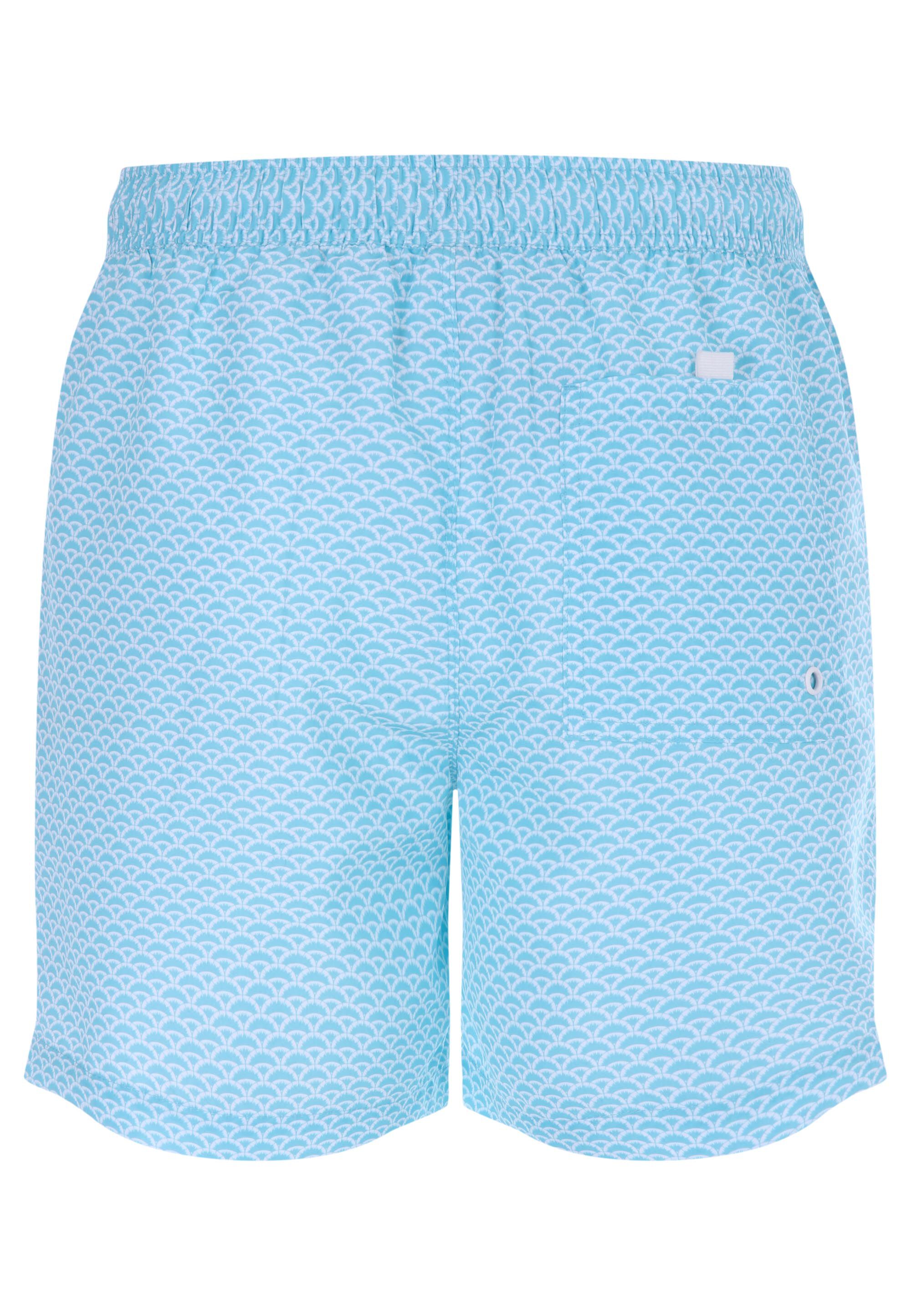 Mens Blue & White Geometric Print Swim Shorts