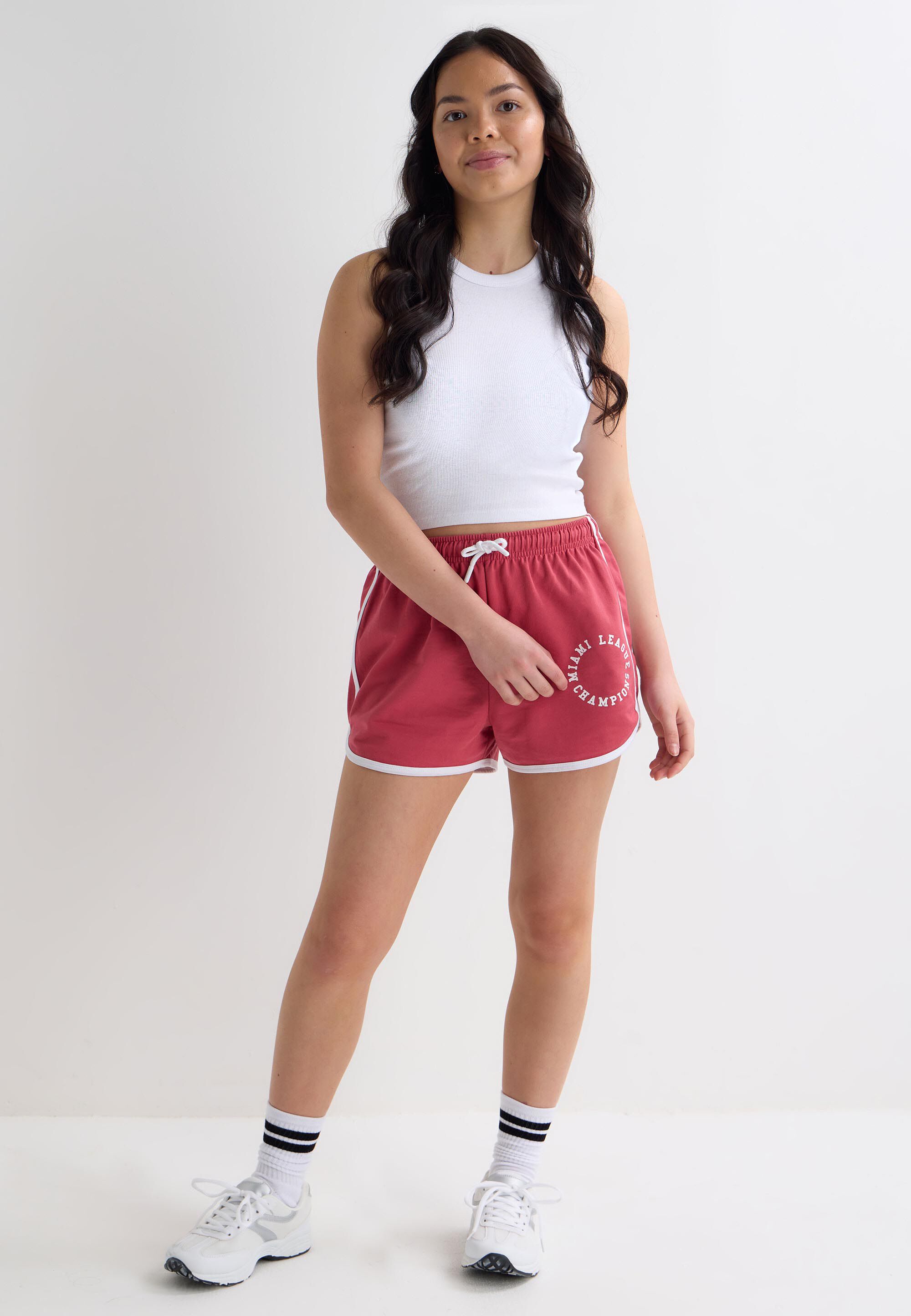 Older Girls Red & White Contrast Trim Miami Shorts