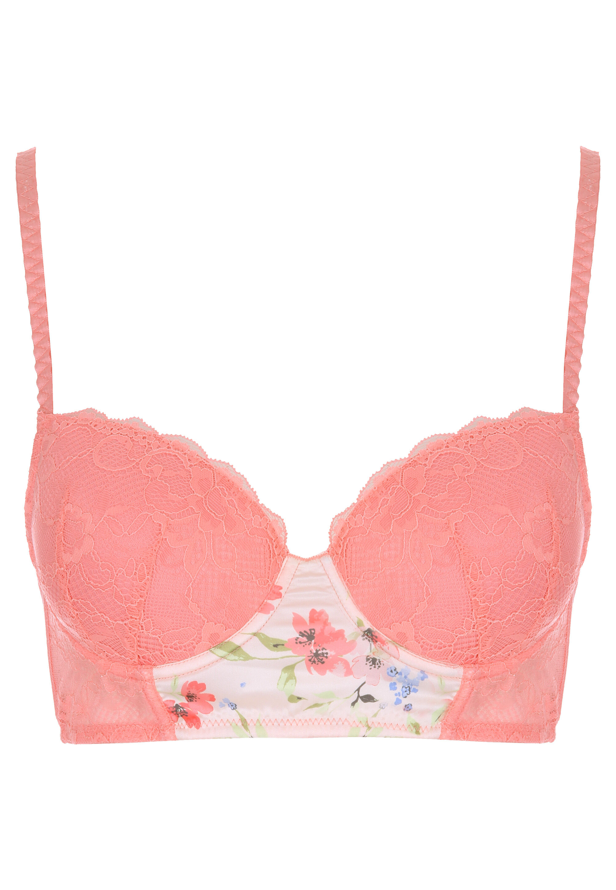 Womens Coral Floral Longline Satin Bra