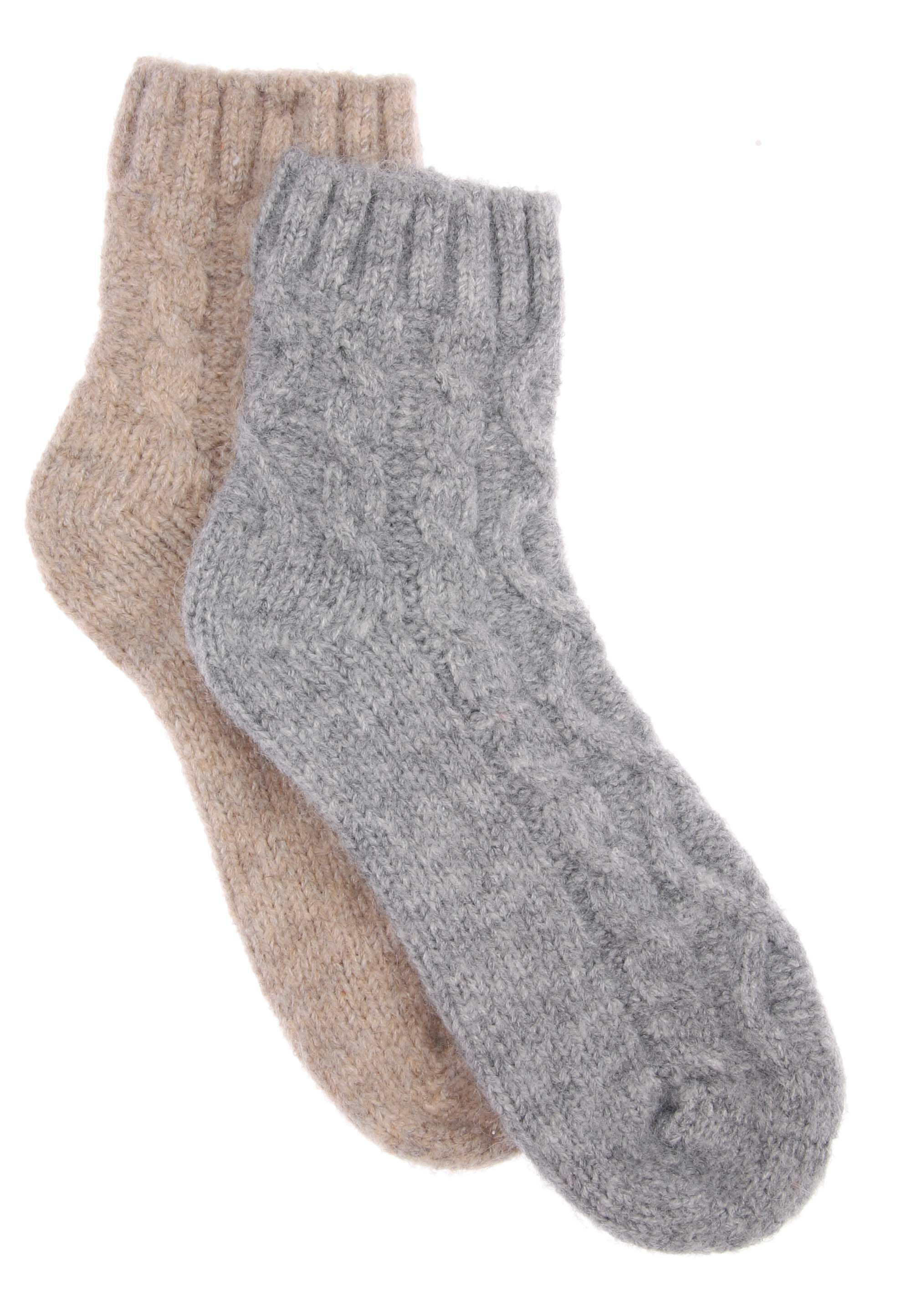 Womens 2pk Beige & Grey Heavy Weight Cable Socks