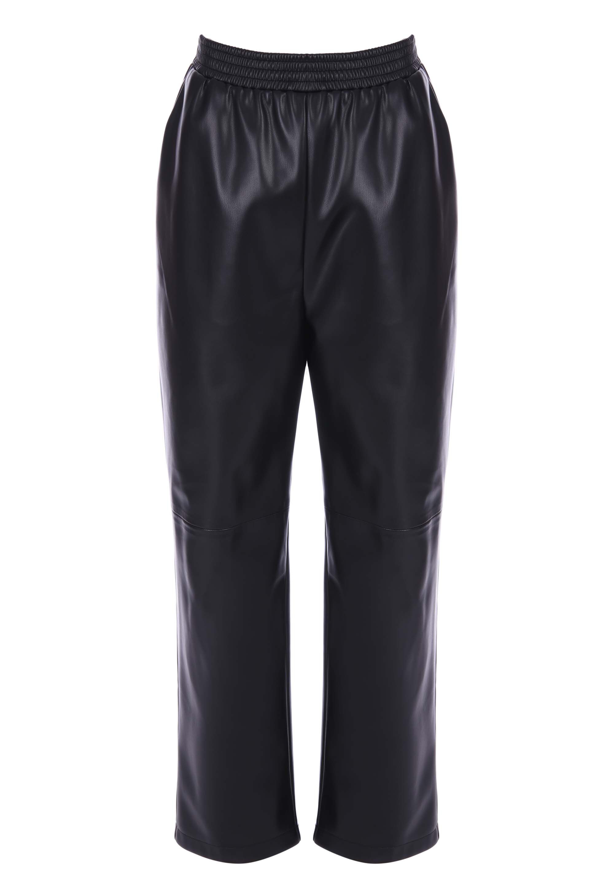 Womens Black PU Jogger Trousers