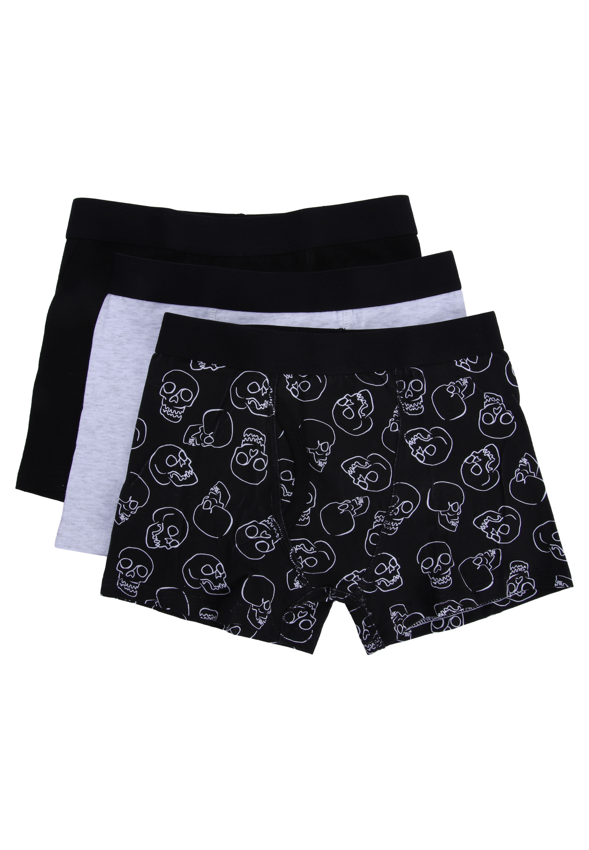 Older Boys 3pk Black Skull Print Trunks