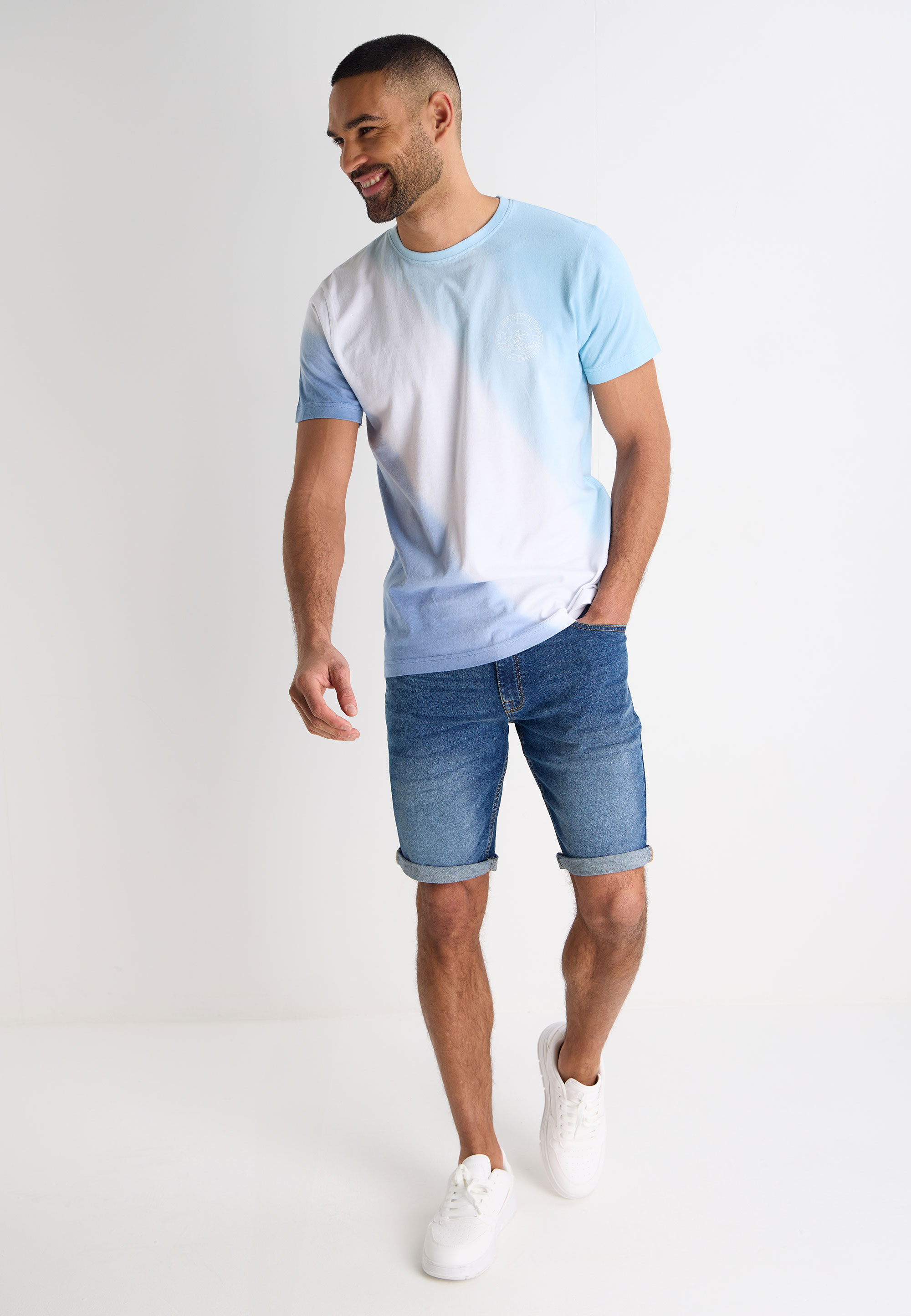 Mens Blue Tie Dye Short Sleeve T-Shirt