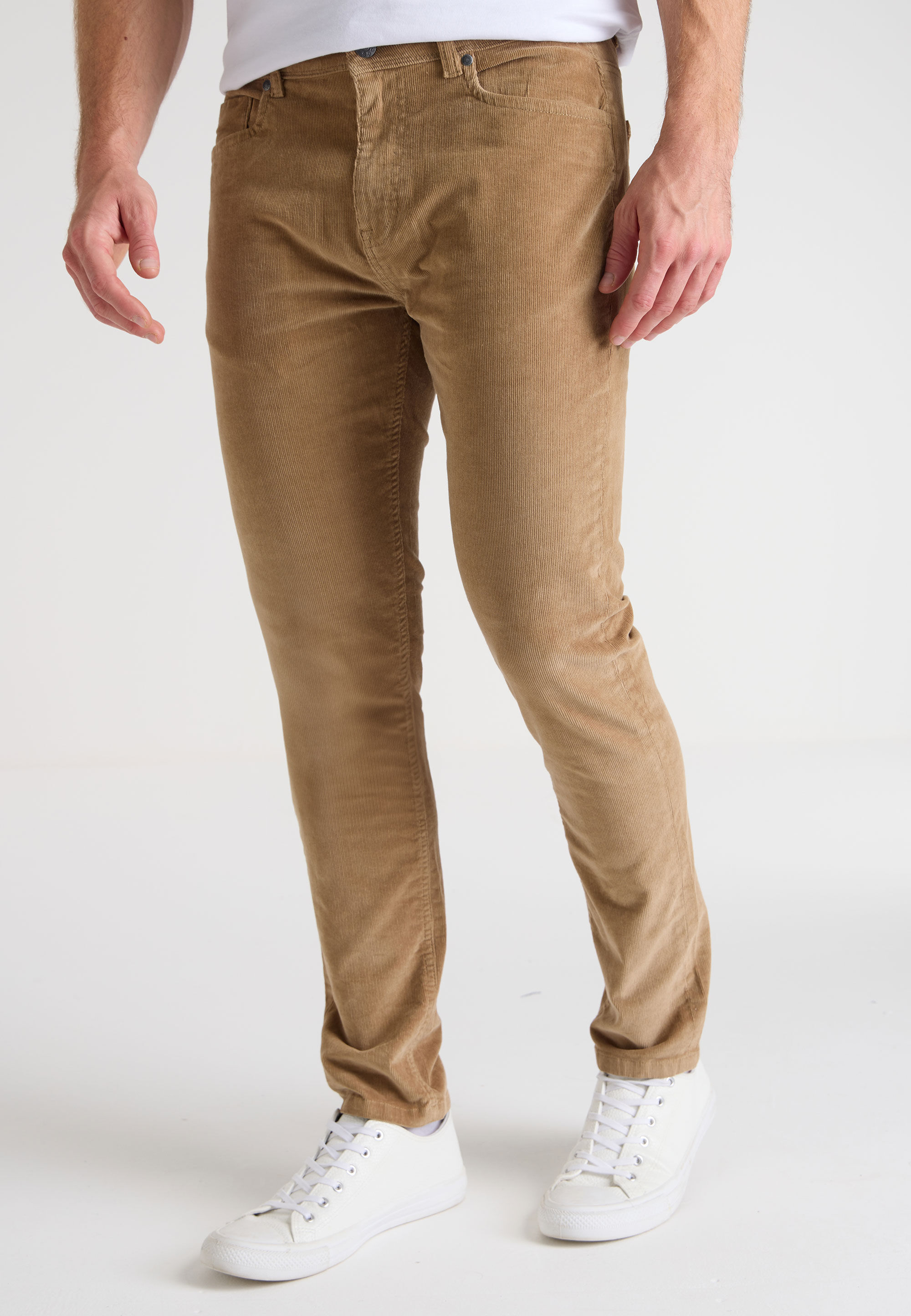 Mens Tan Slim Cord Trousers
