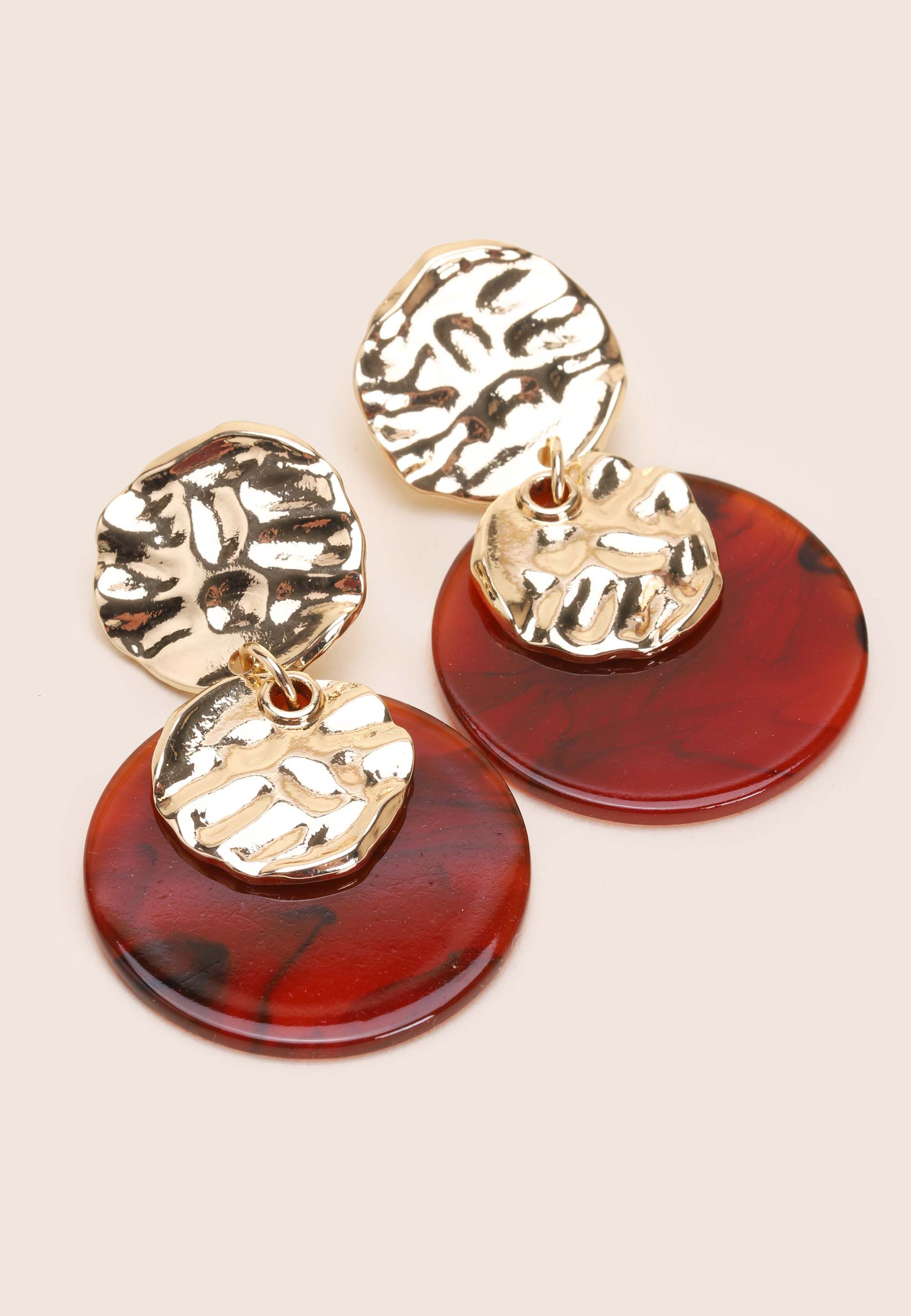 Womens Gold Molten Disc Earrings