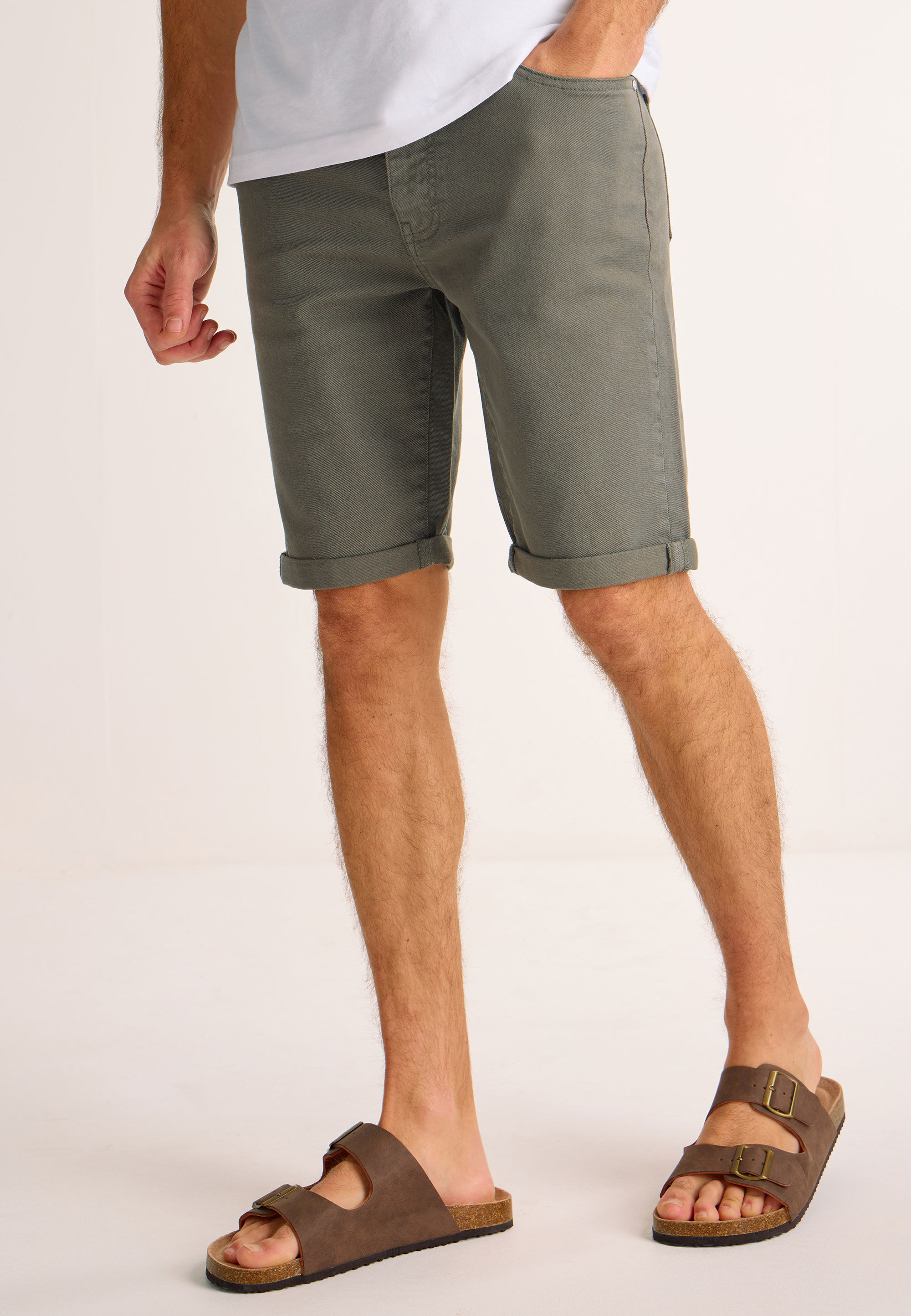Mens Plain Khaki Mid Length Shorts