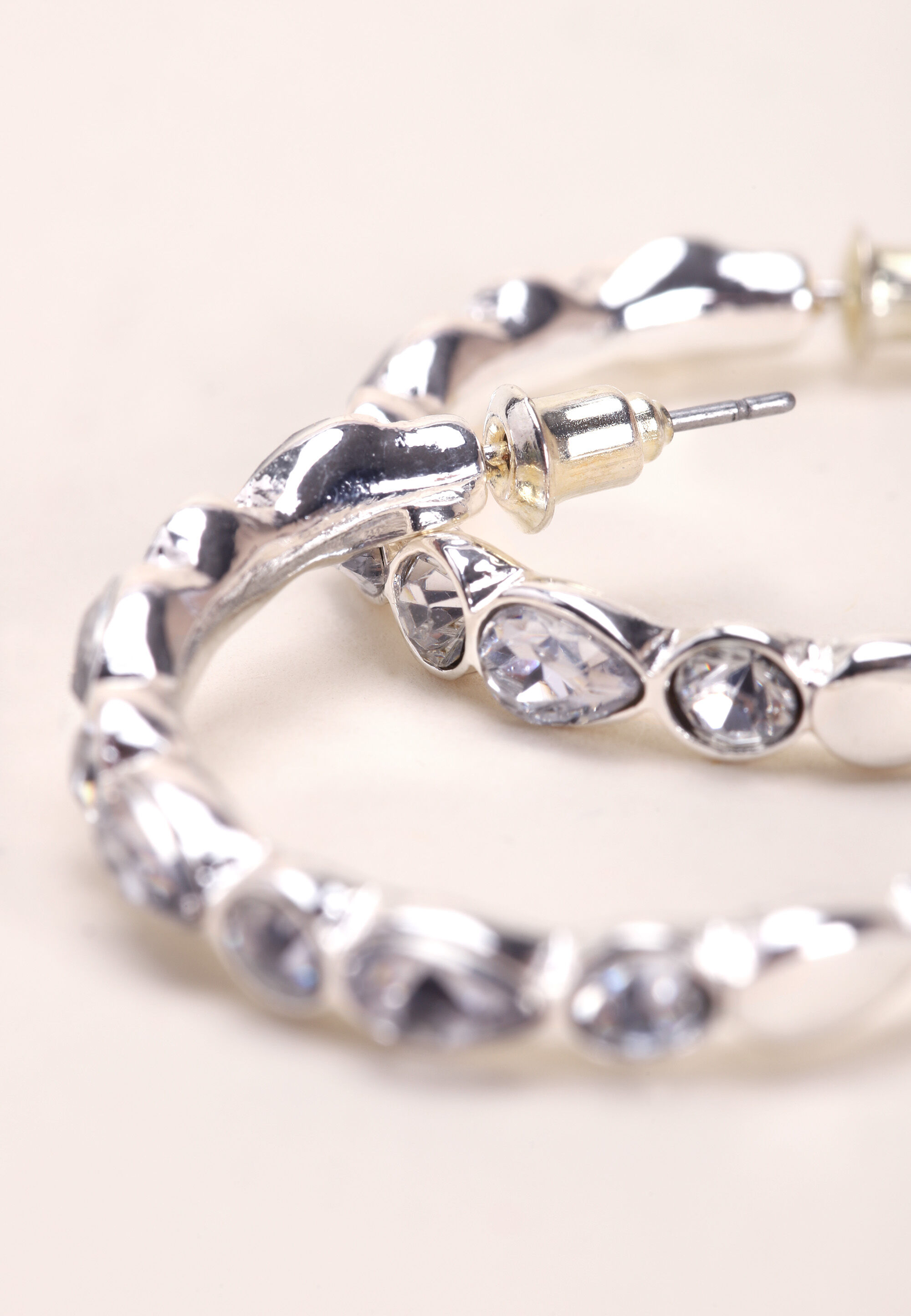 Womens Silver Large Stone Hoop Earrings