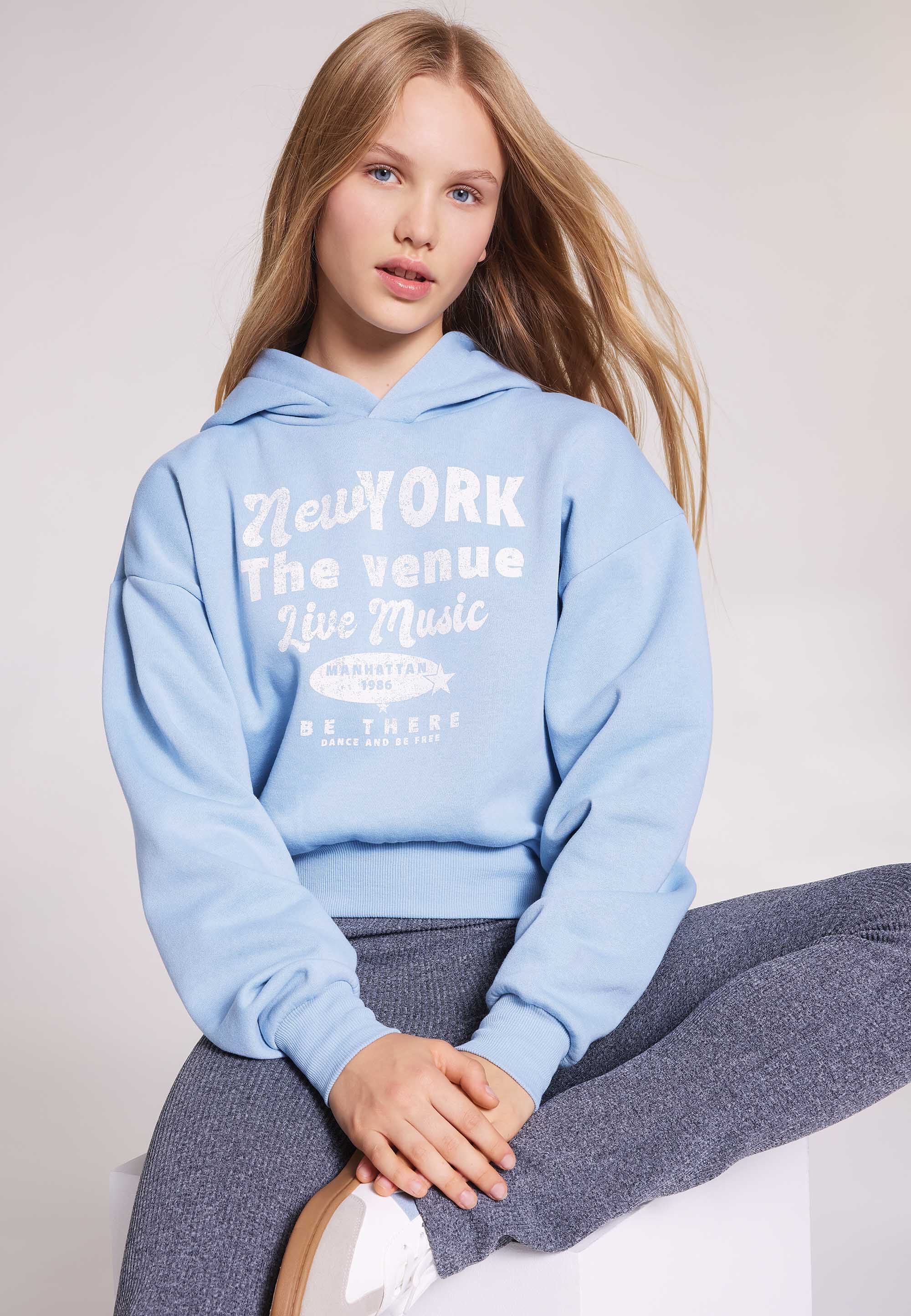 Older Girls Blue New York Slogan Hoody