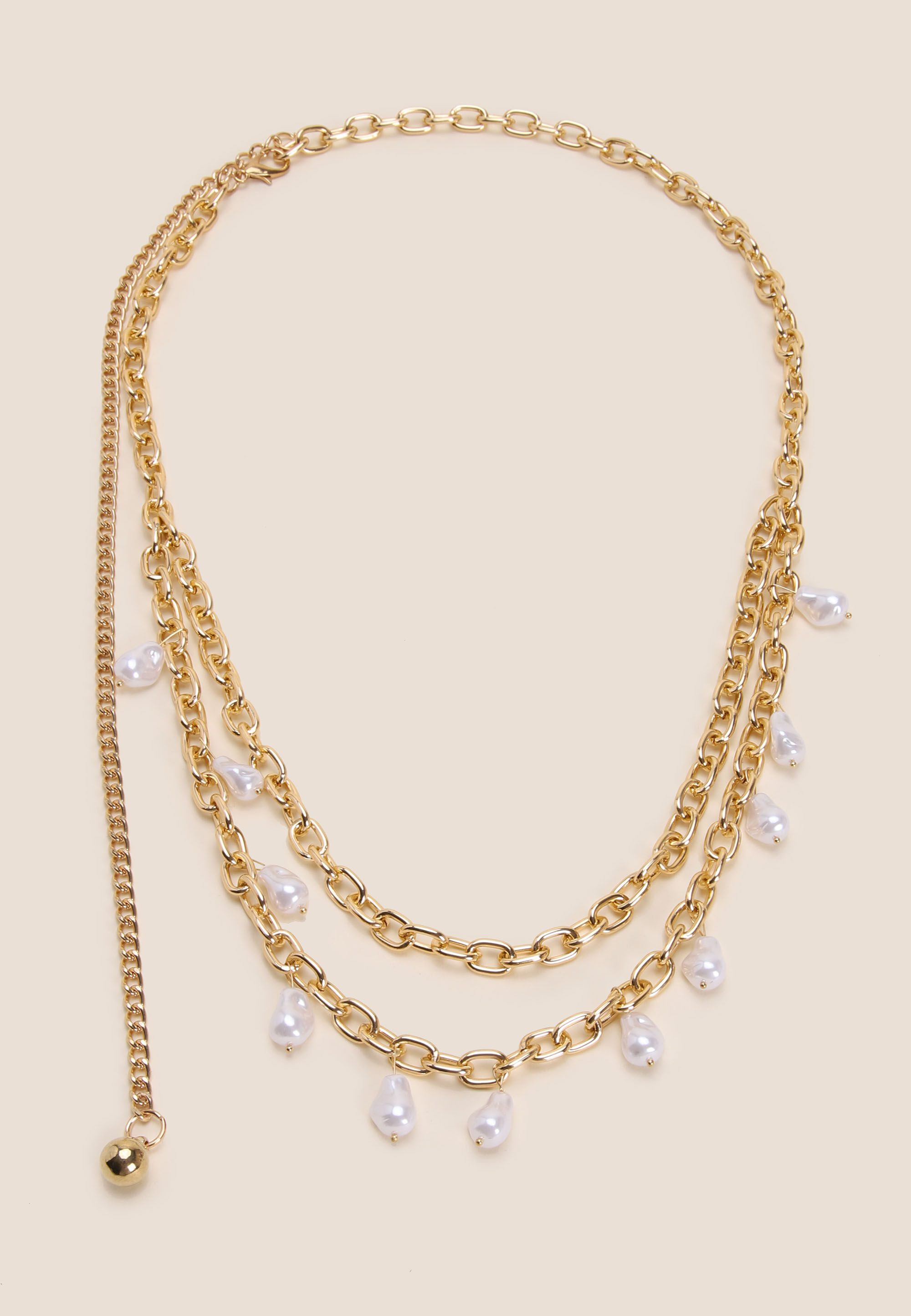Womens Gold Chain & Pearl Drop Belt