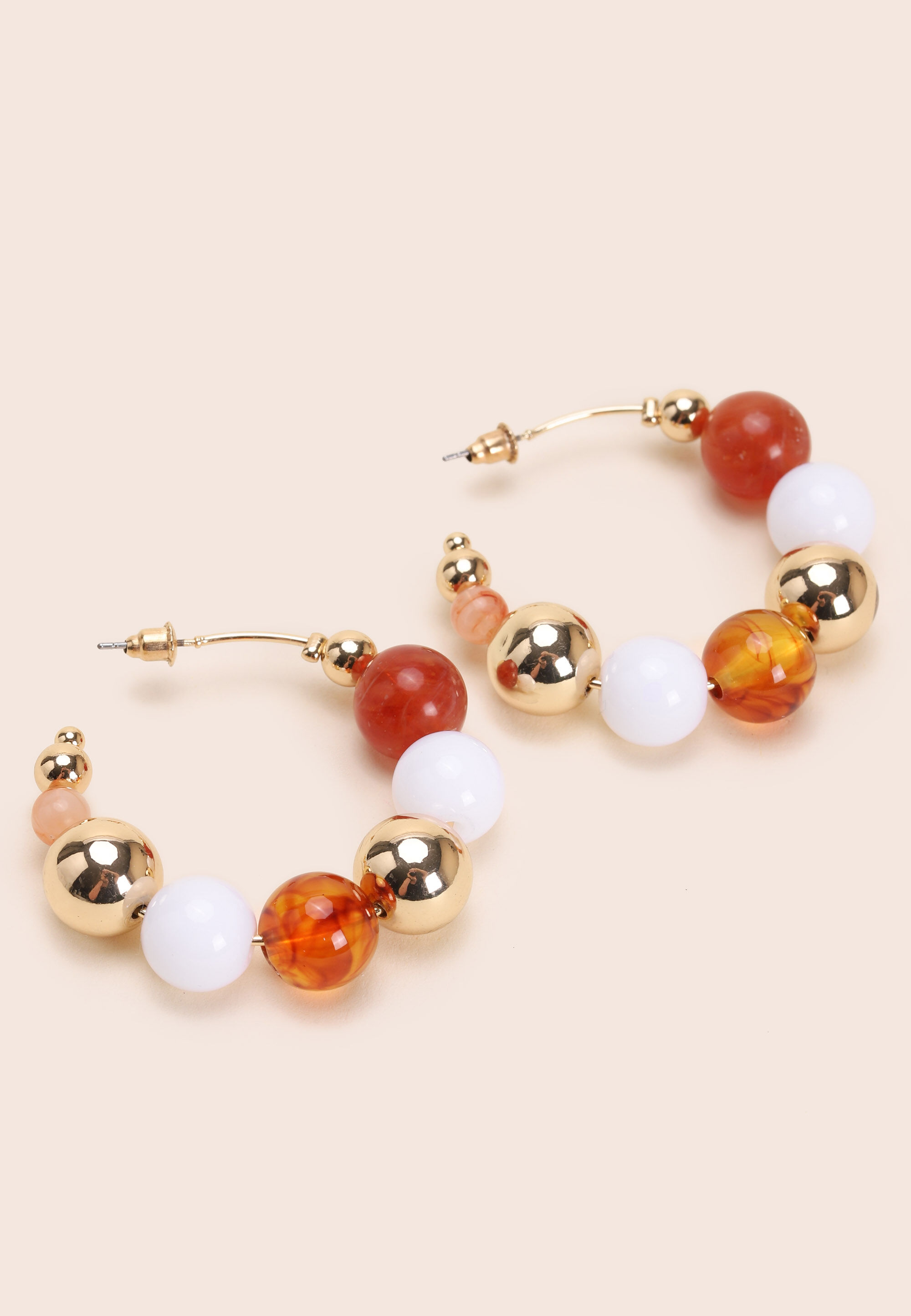 Womens Gold Beaded Orb Hoop Earrings