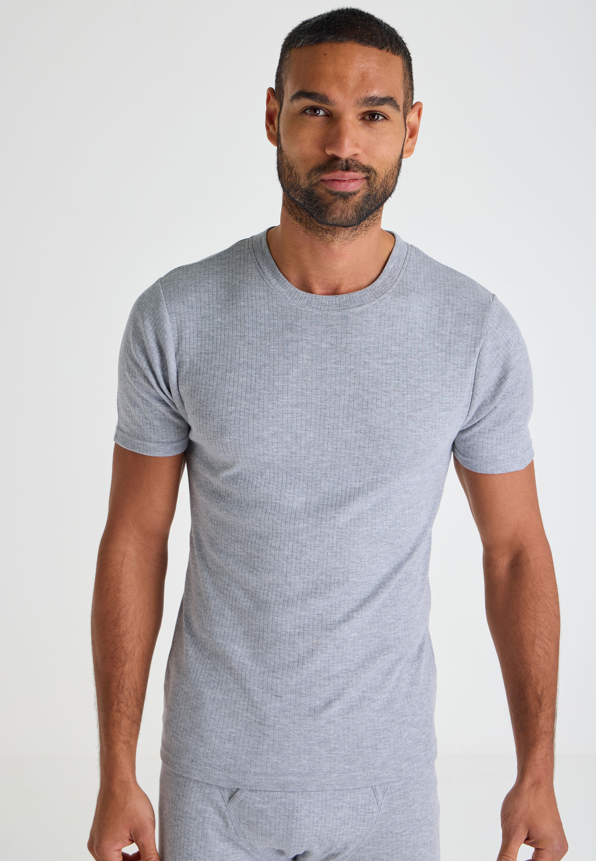 Mens Grey Medium Weight Thermal Short Sleeve Top