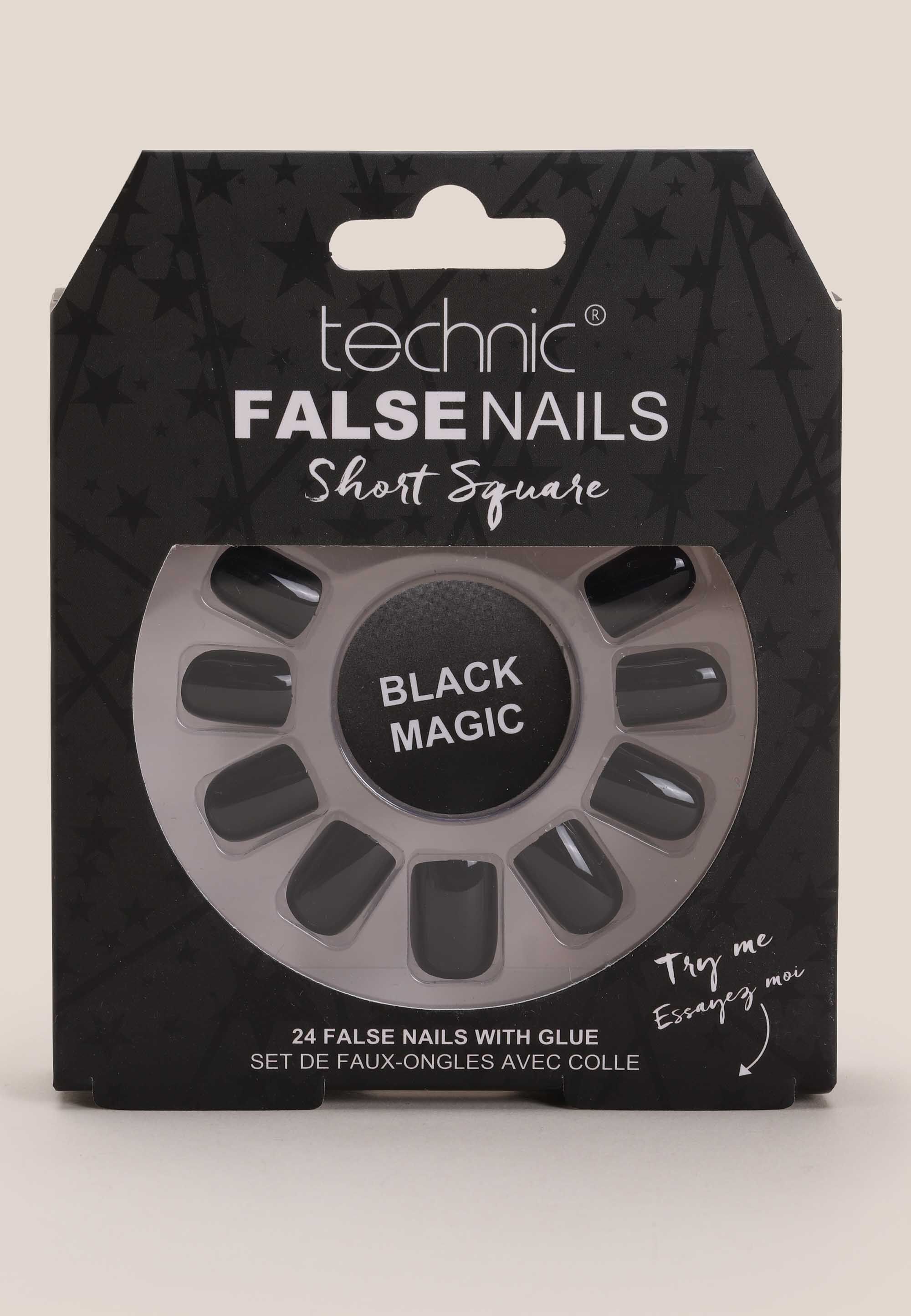 Womens Technic Black Square False Nails