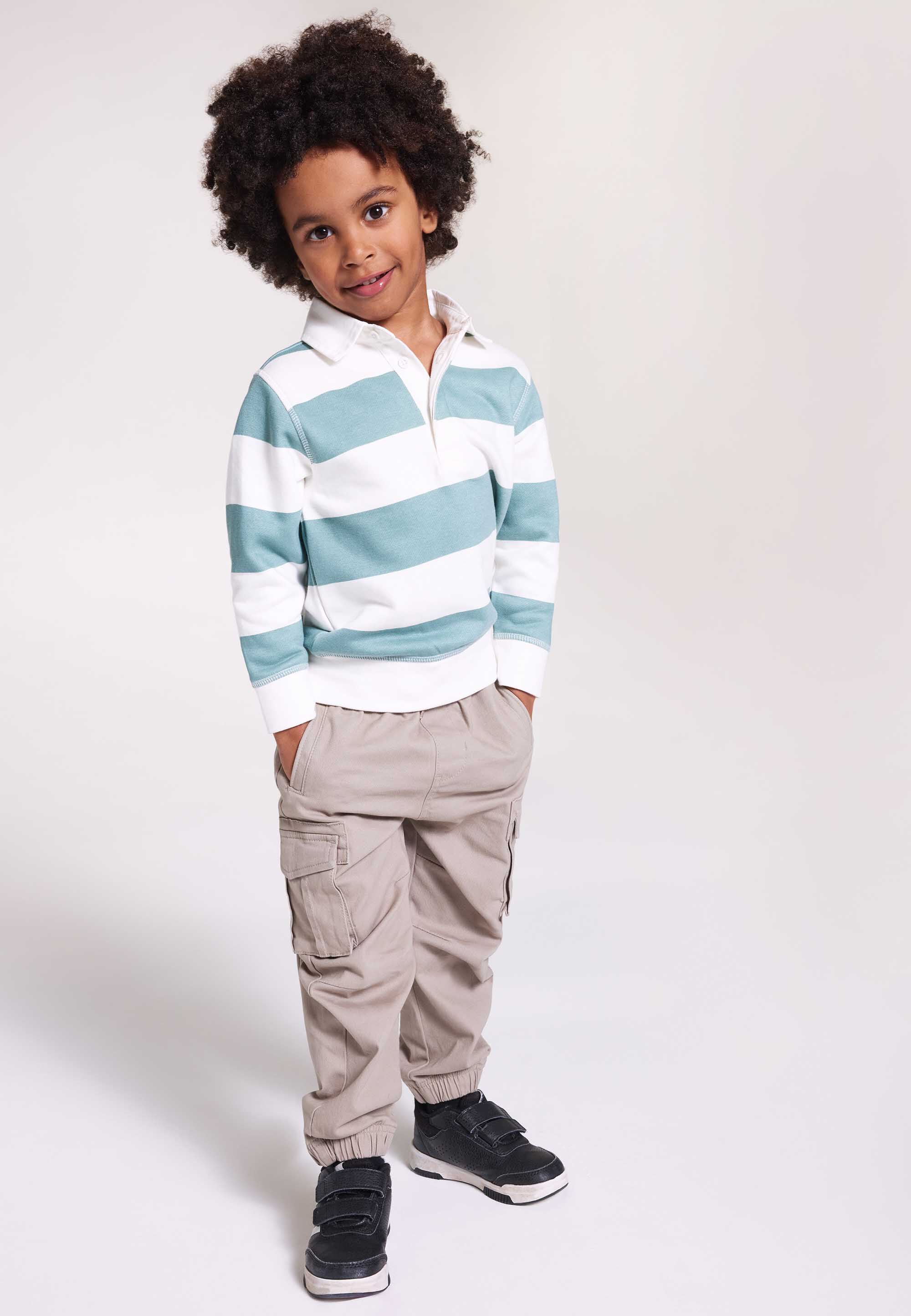 Younger Boys Khaki Stripe Rugby Polo T-Shirt