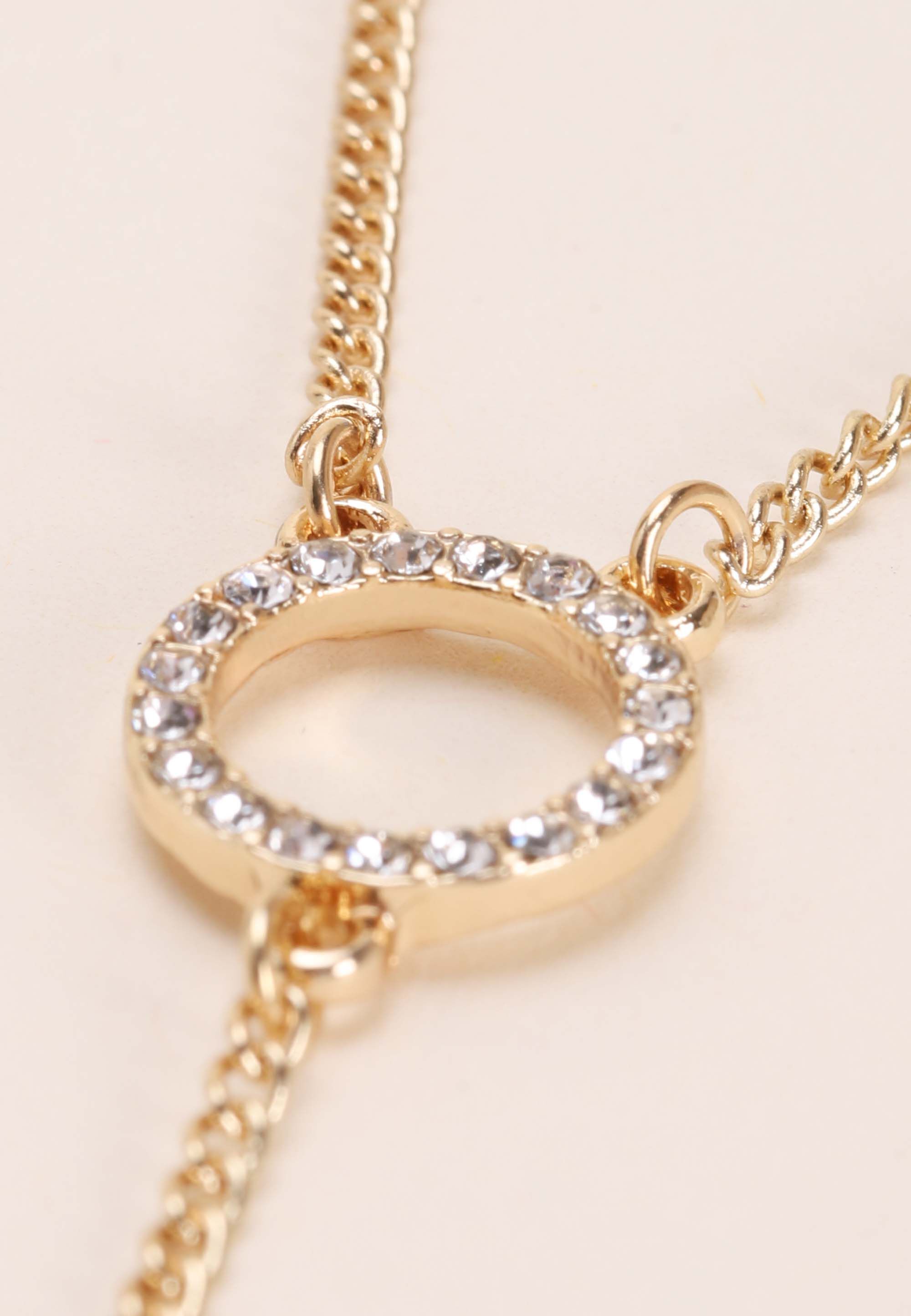 Womens Gold & Diamante Circle 3 Row Drop Necklace