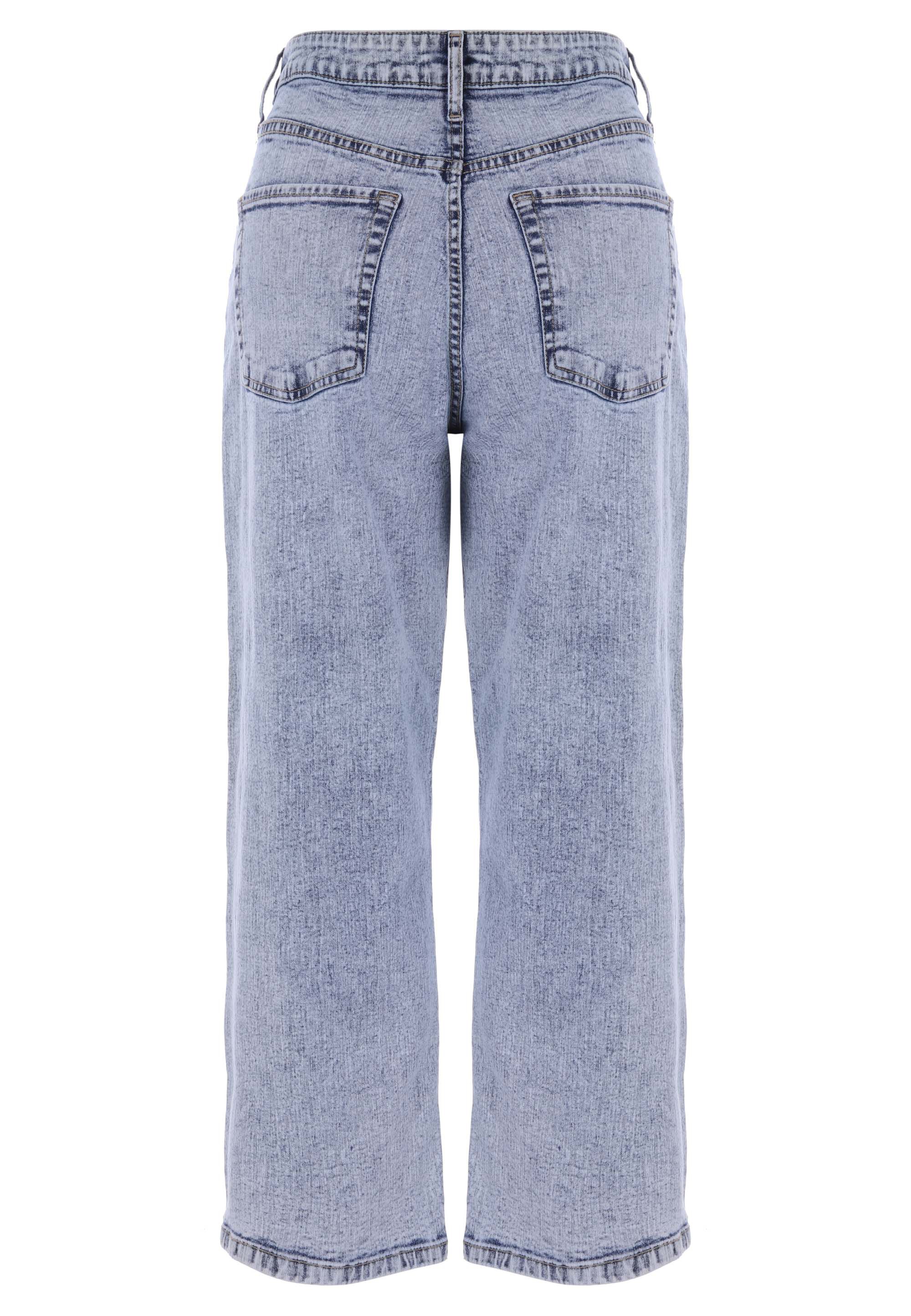 Womens Light Blue High Rise Wide Leg Crop Jeans