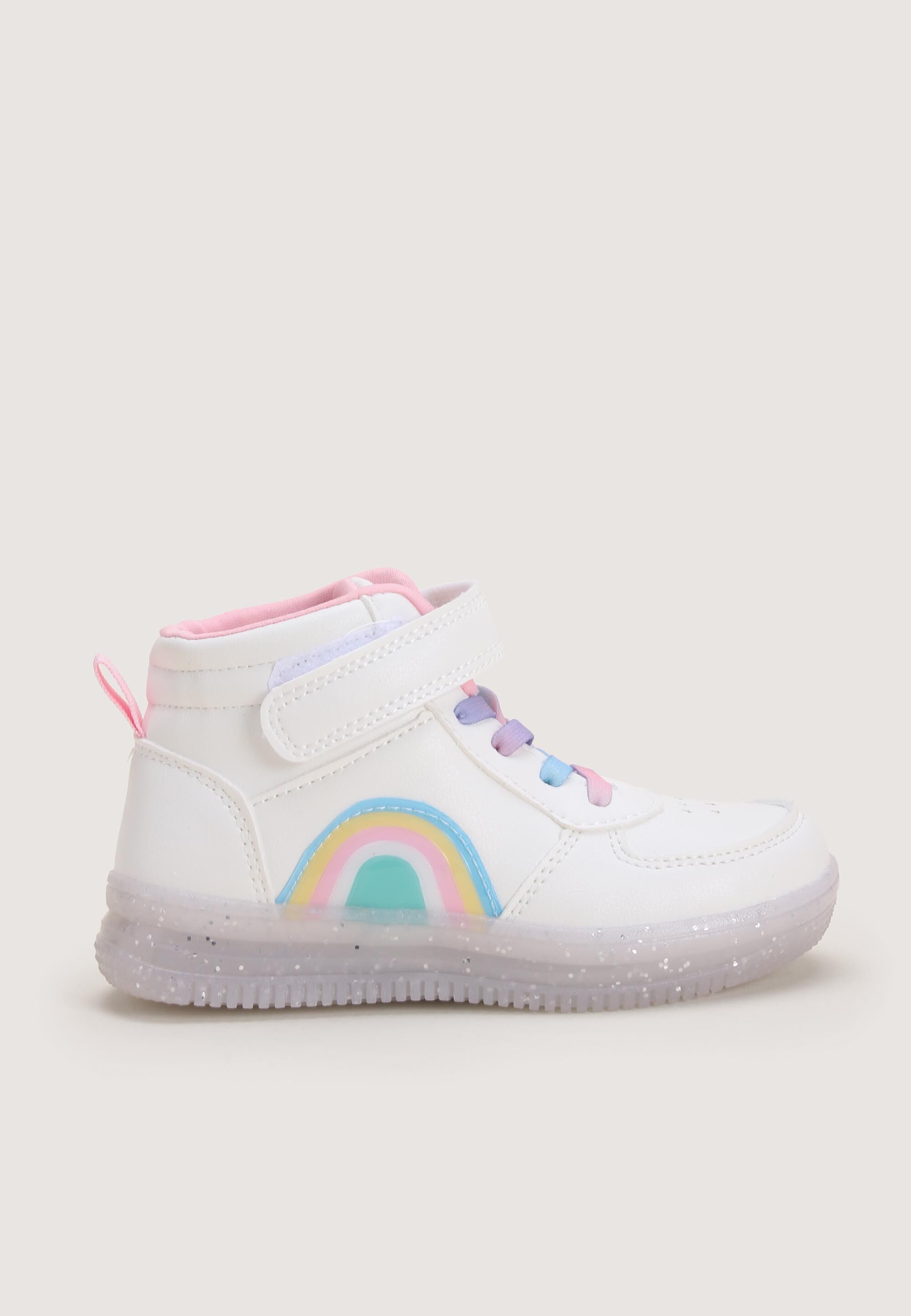 Younger Girl White High Top Light Up Rainbow Trainers