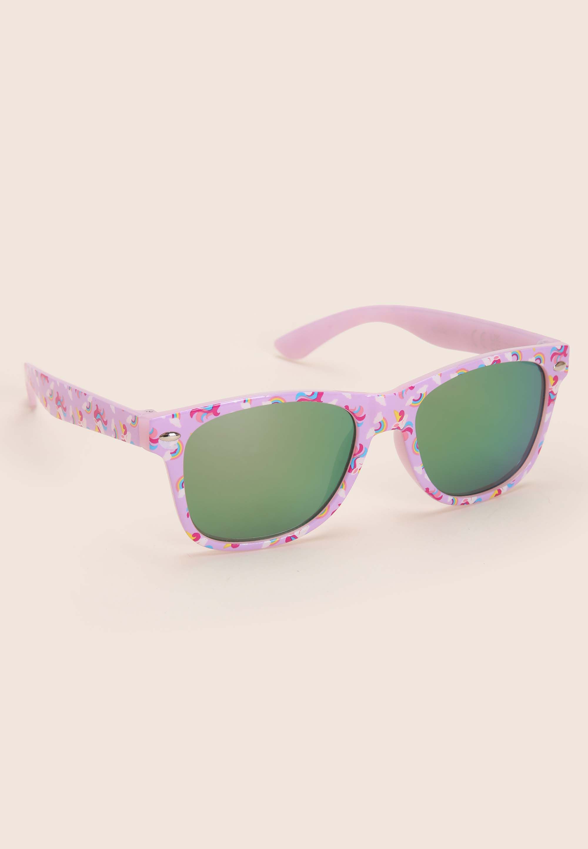Girls Pink Unicorn Print Retro Sunglasses