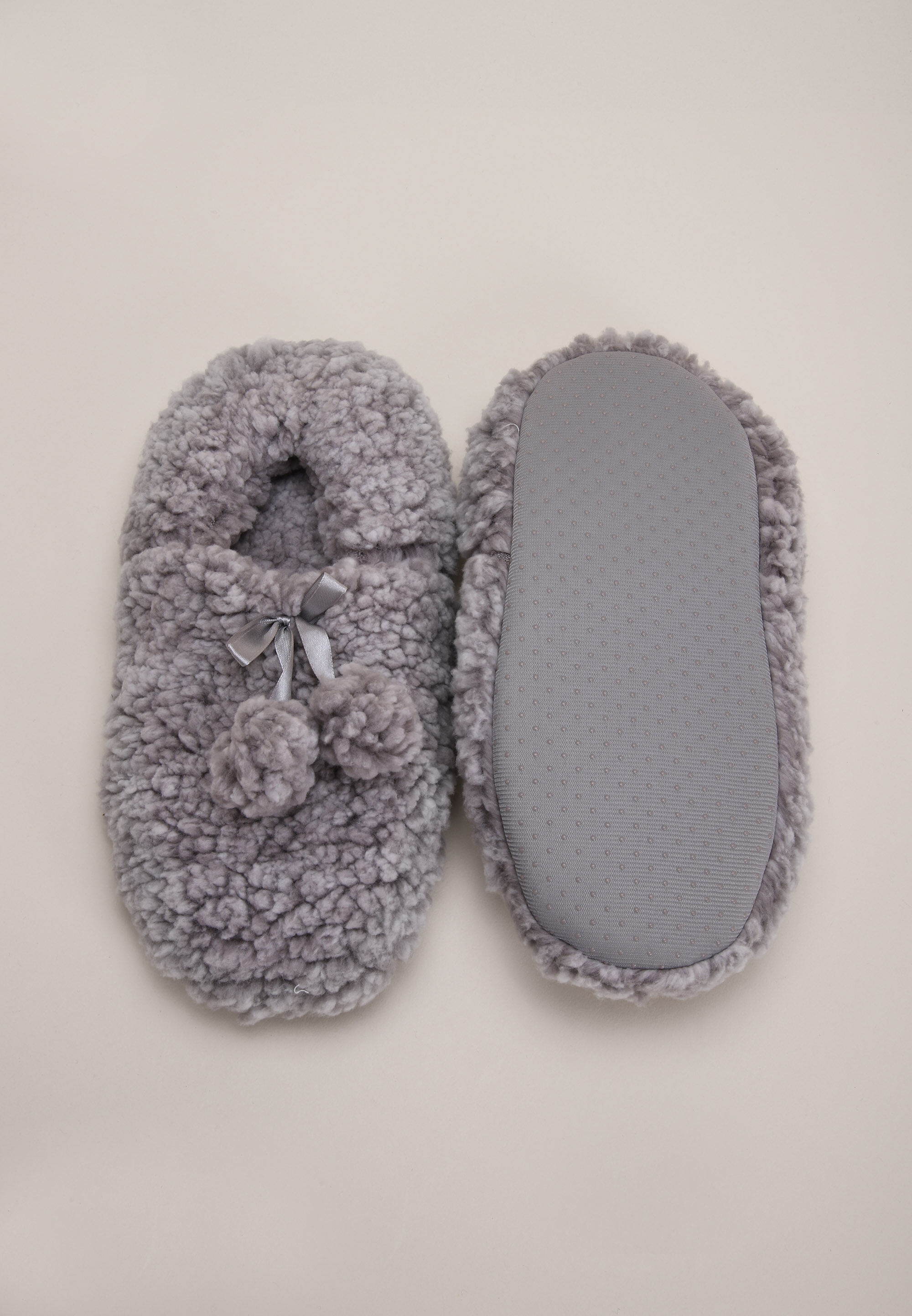 Womens Grey Sherpa Ballerina Slipper Socks