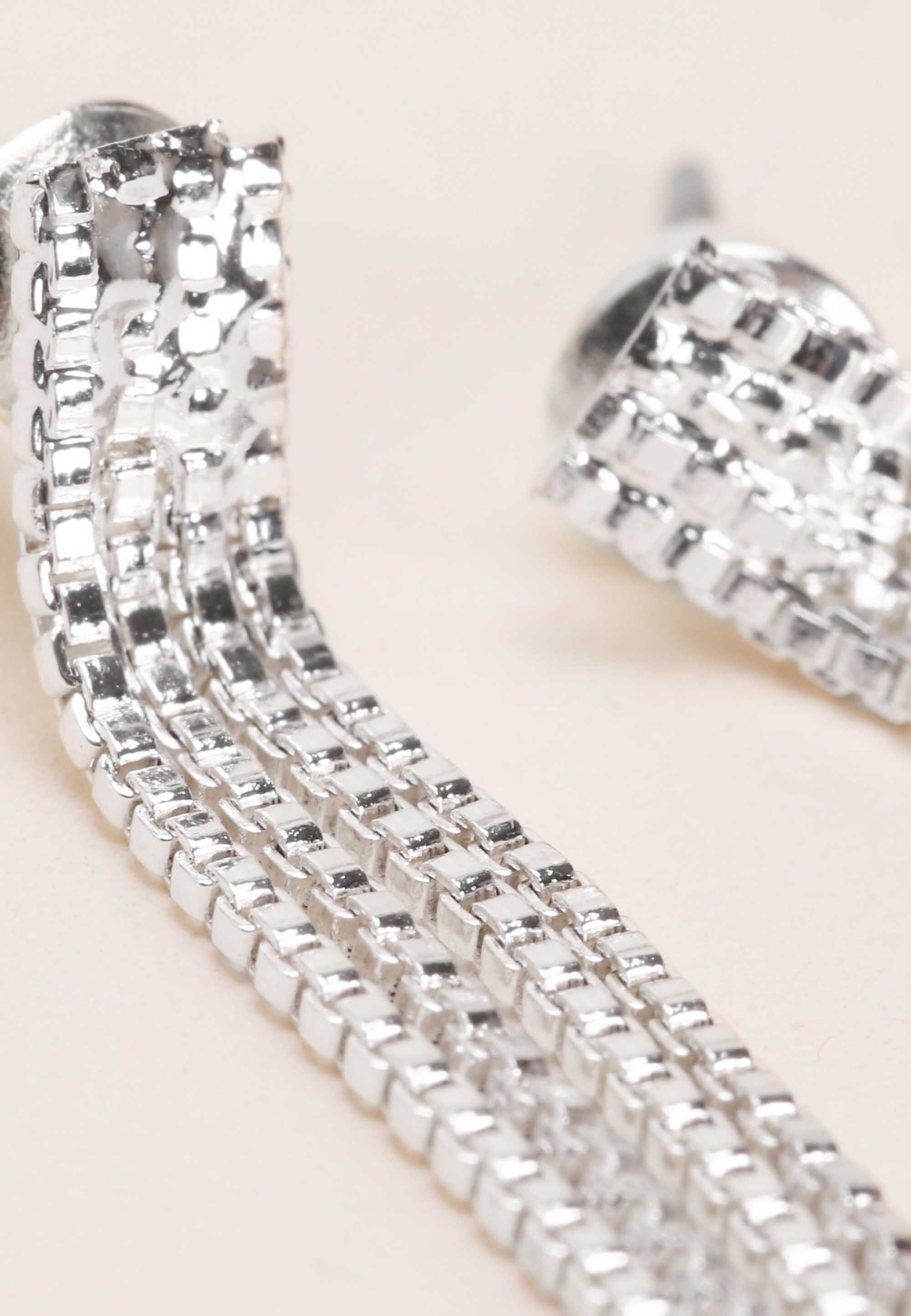 Womens Silver Chain Drop Earrings
