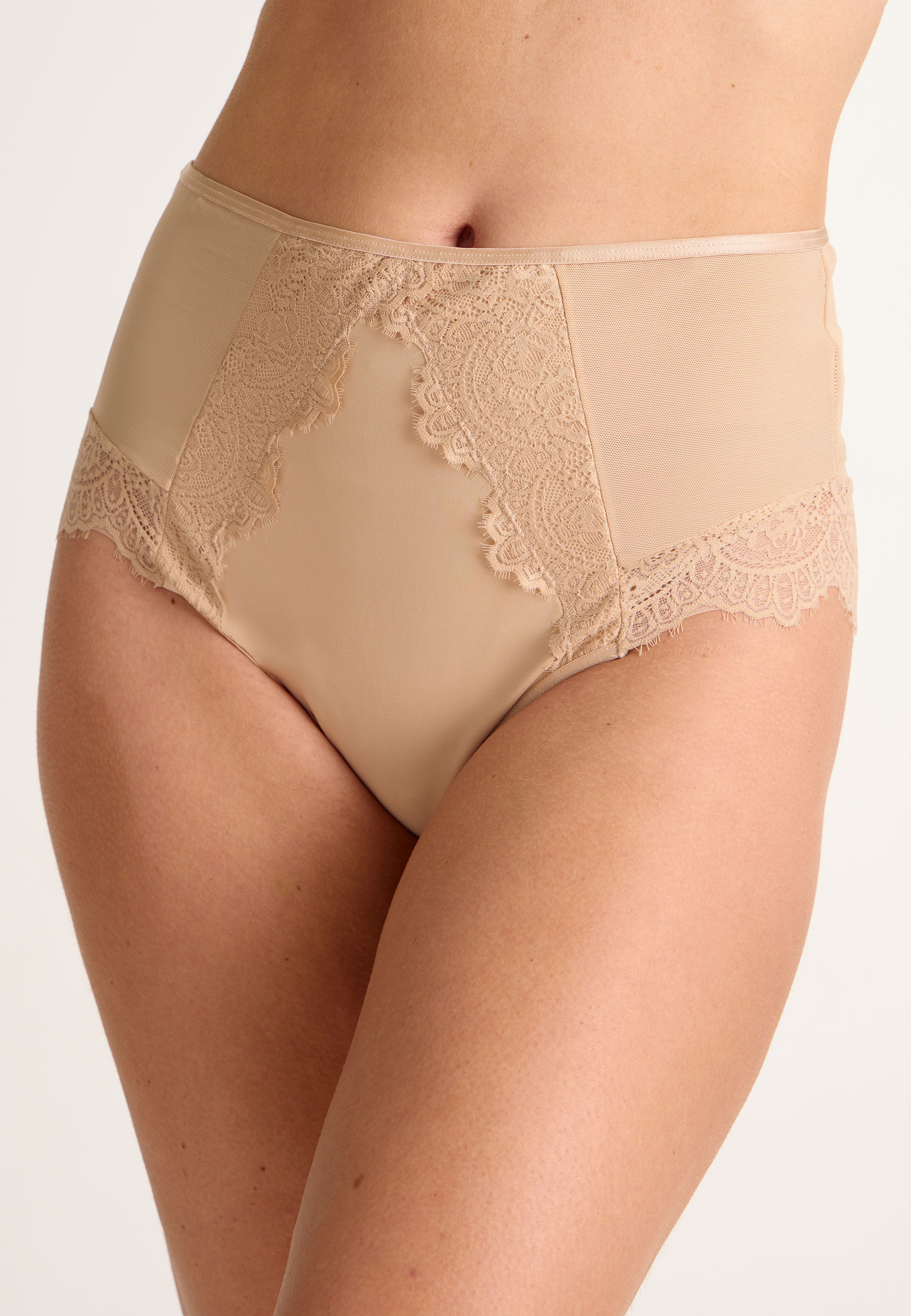 Womens Nude Lace High Waist Support Briefs