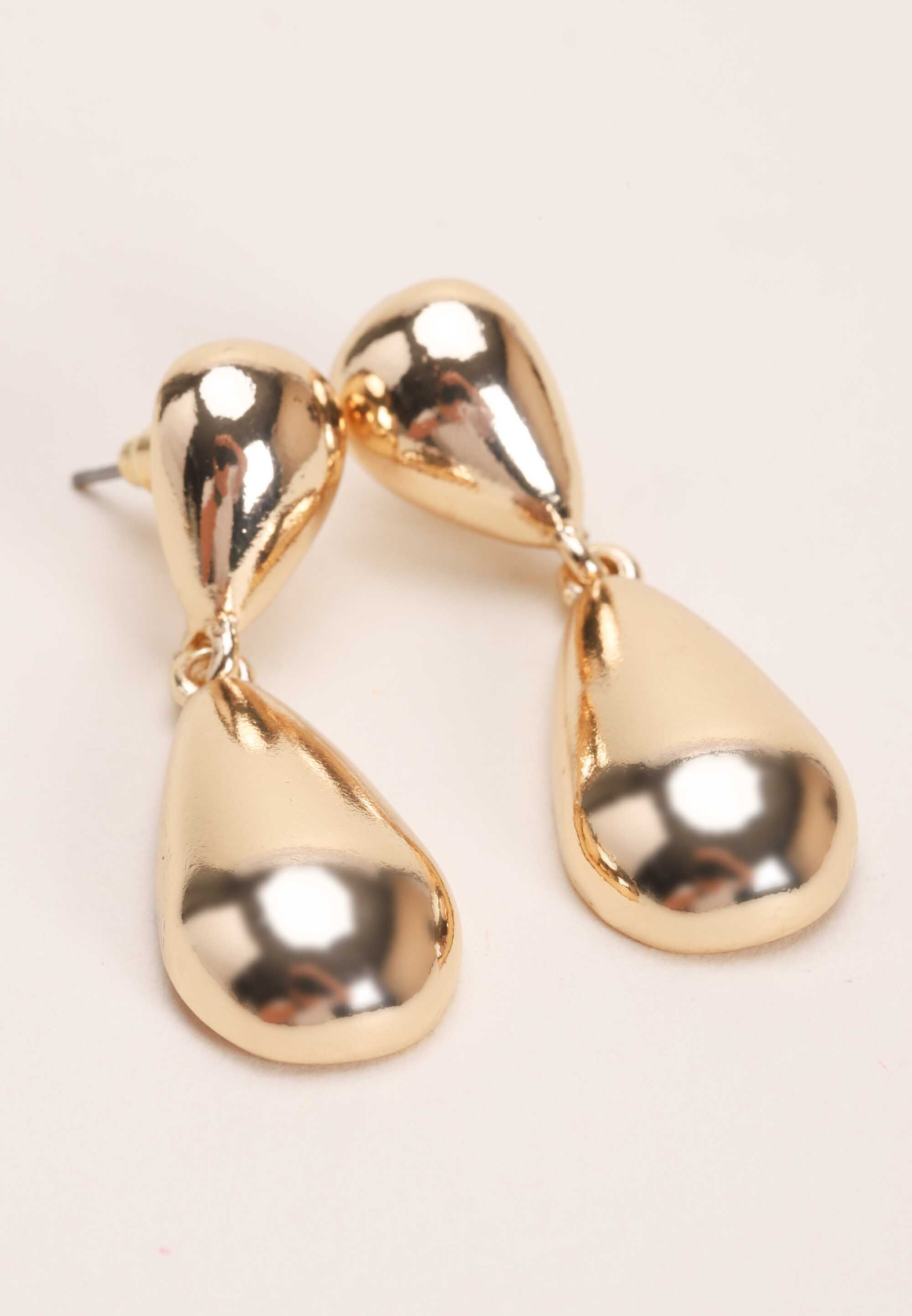Womens Gold Station Teardrop Earrings