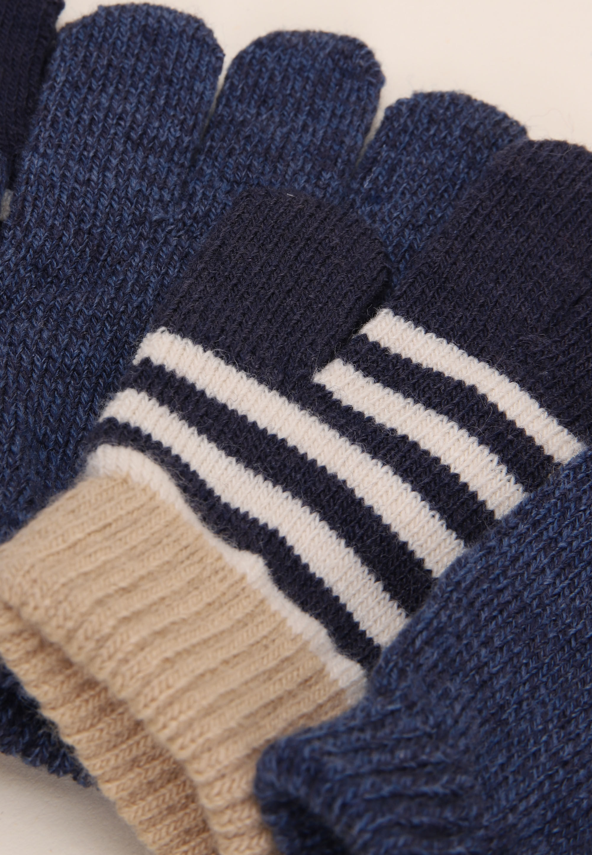 Younger Boys 2pk Navy Stripe Magic Gloves