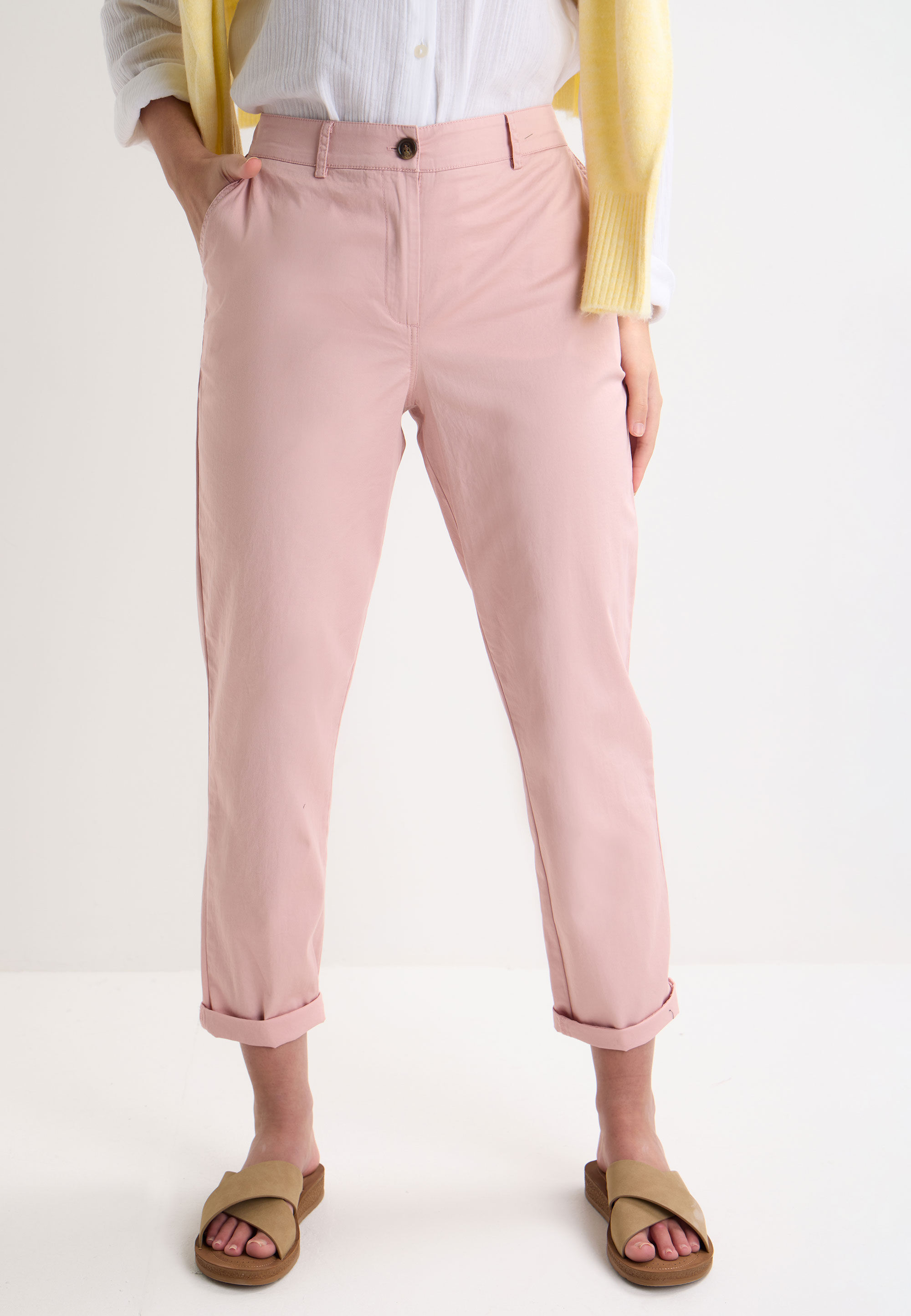 Womens Pink Plain Cropped Chino Trousers