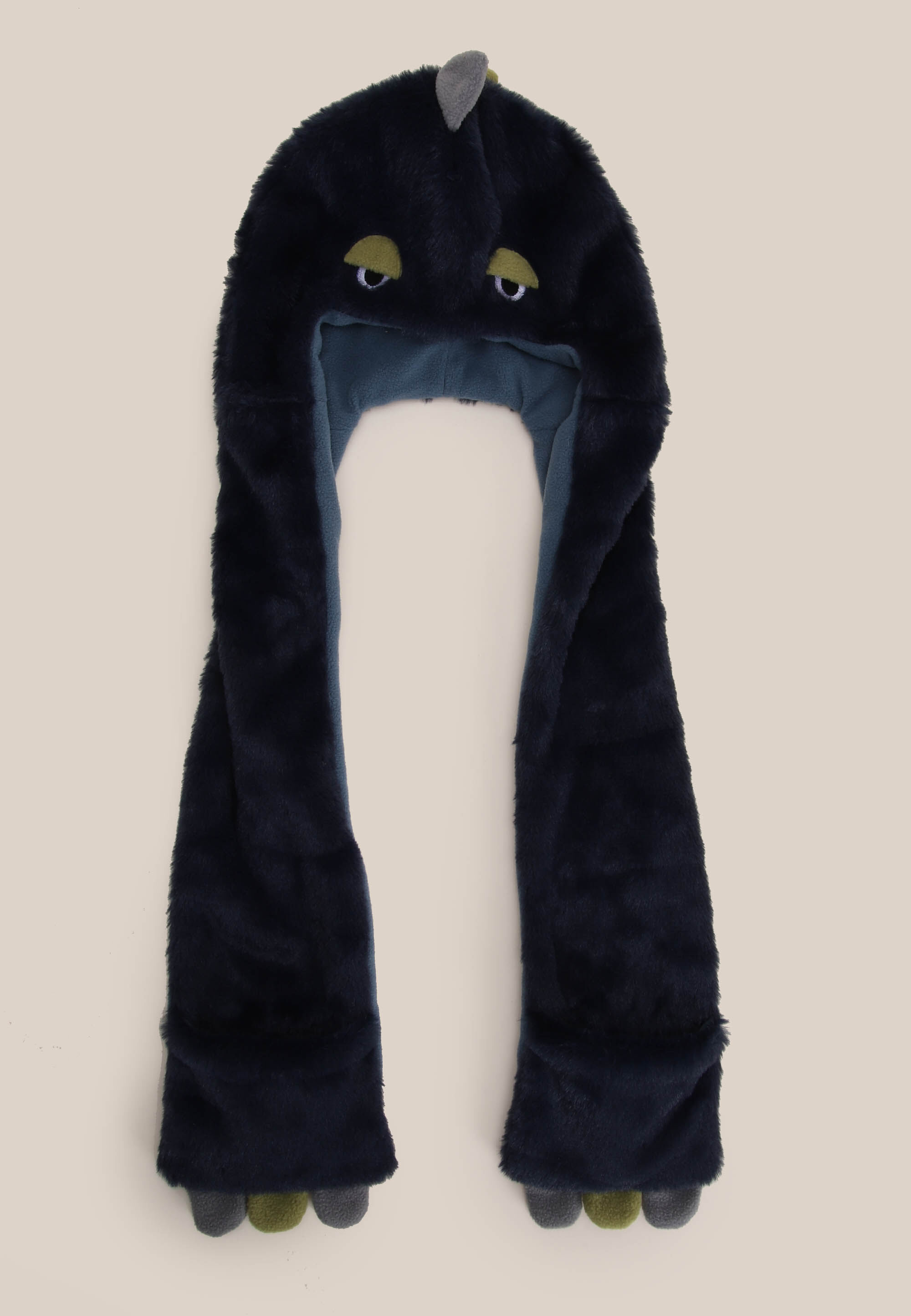 Younger Boys Blue Fluffy Dinosaur Hat Scarf