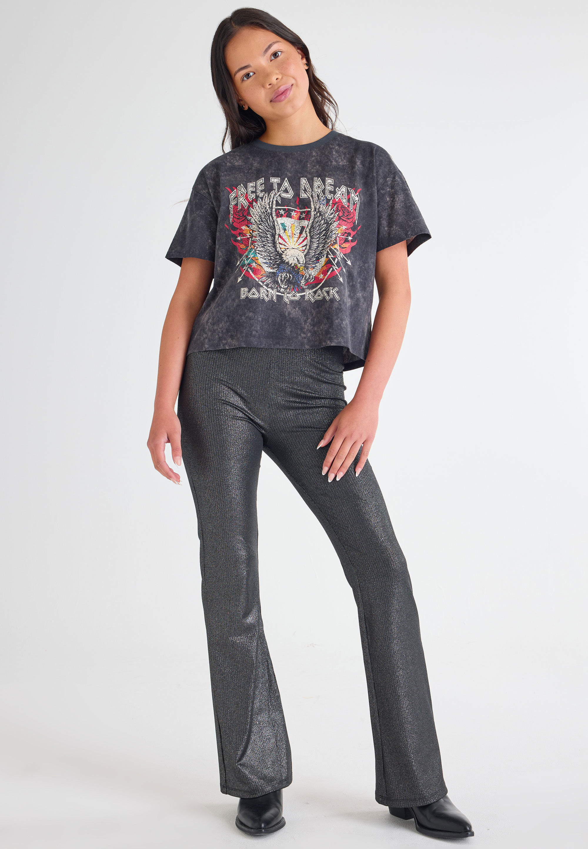 Older Girls Black Shimmer Bootcut Leggings