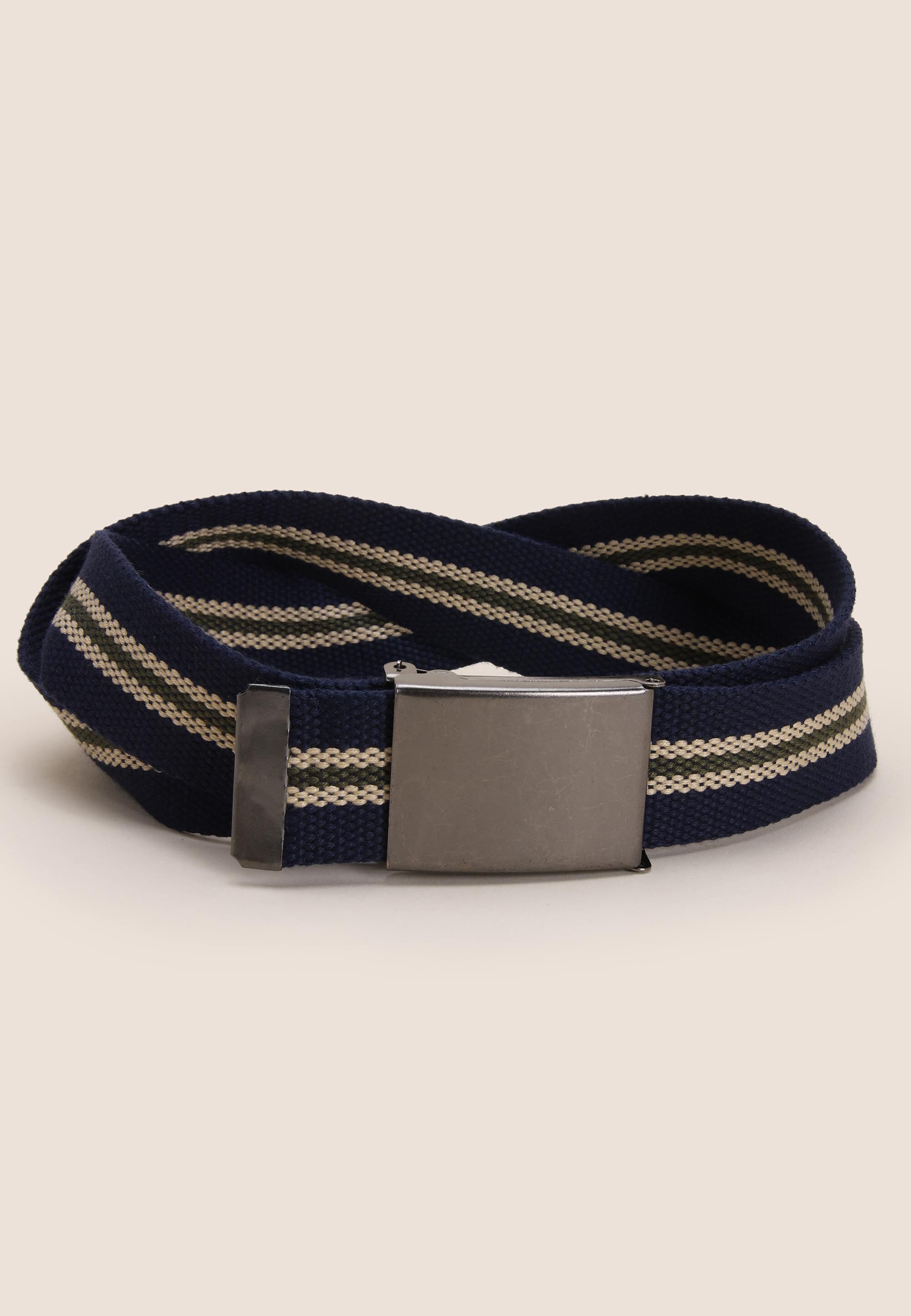Mens Navy Stripe Webbing Belt