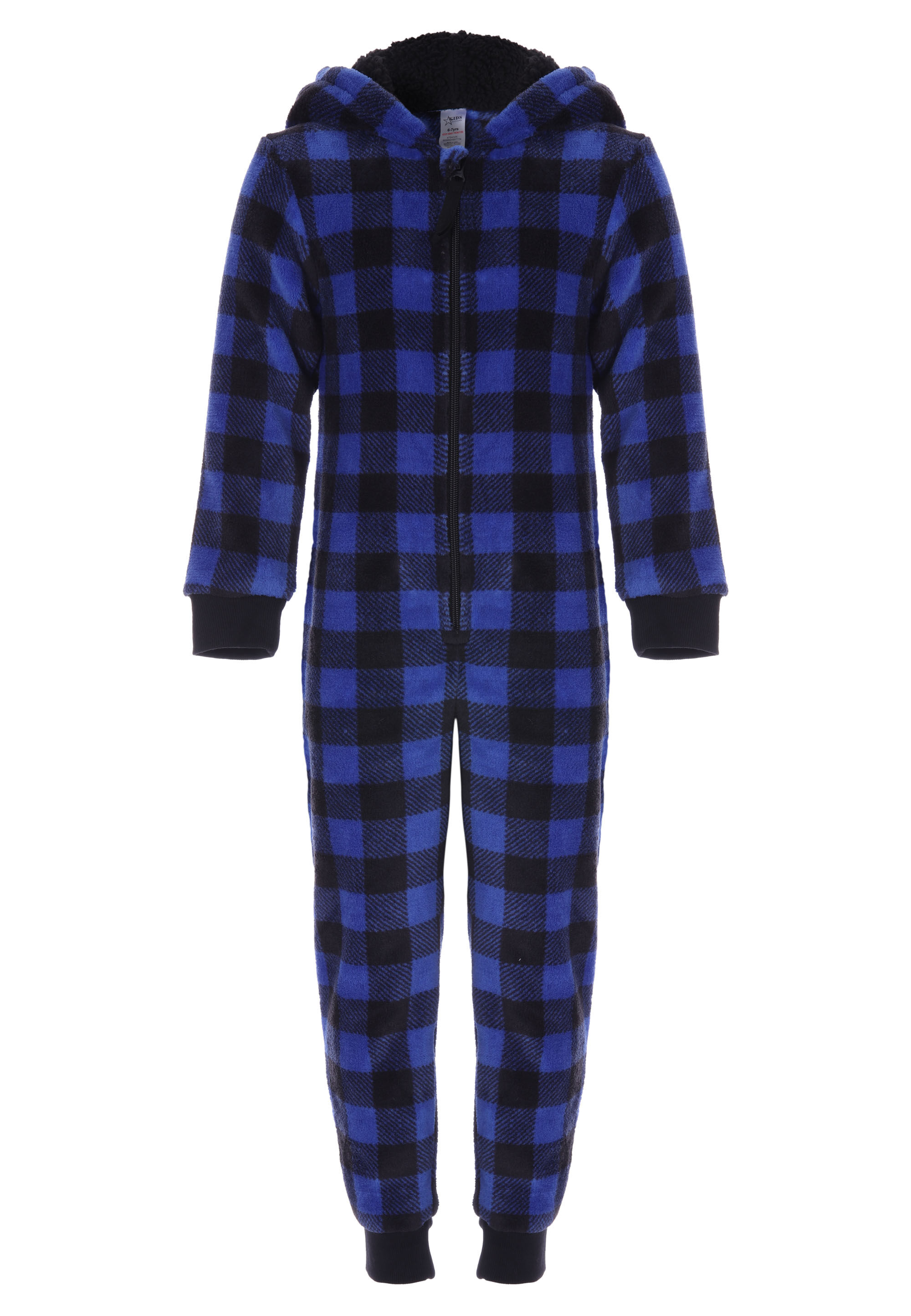 Boys Blue Check Fleece Hooded Onesie