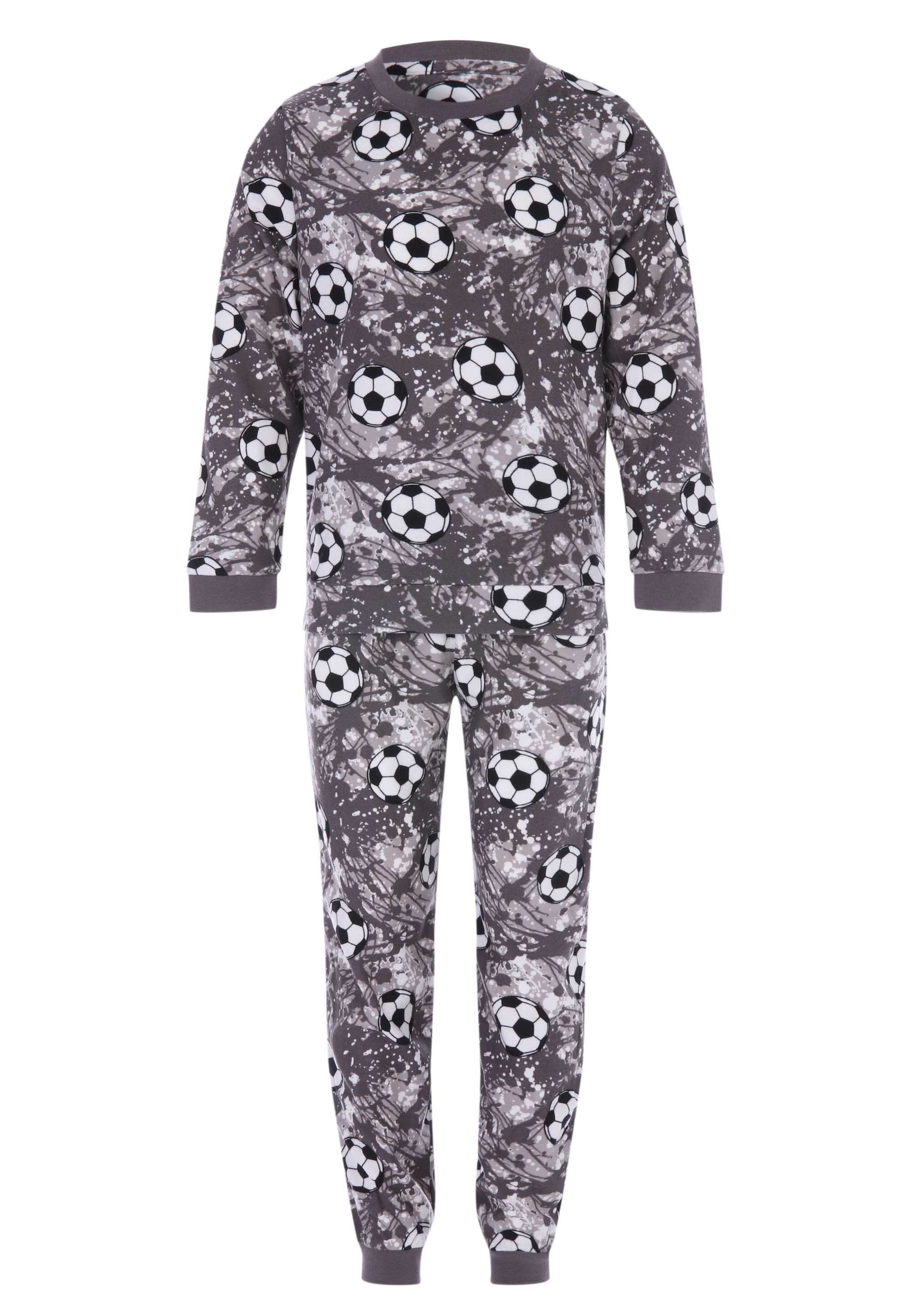 Boys Dark Grey Football Print Fleece Pyjama Gift Set
