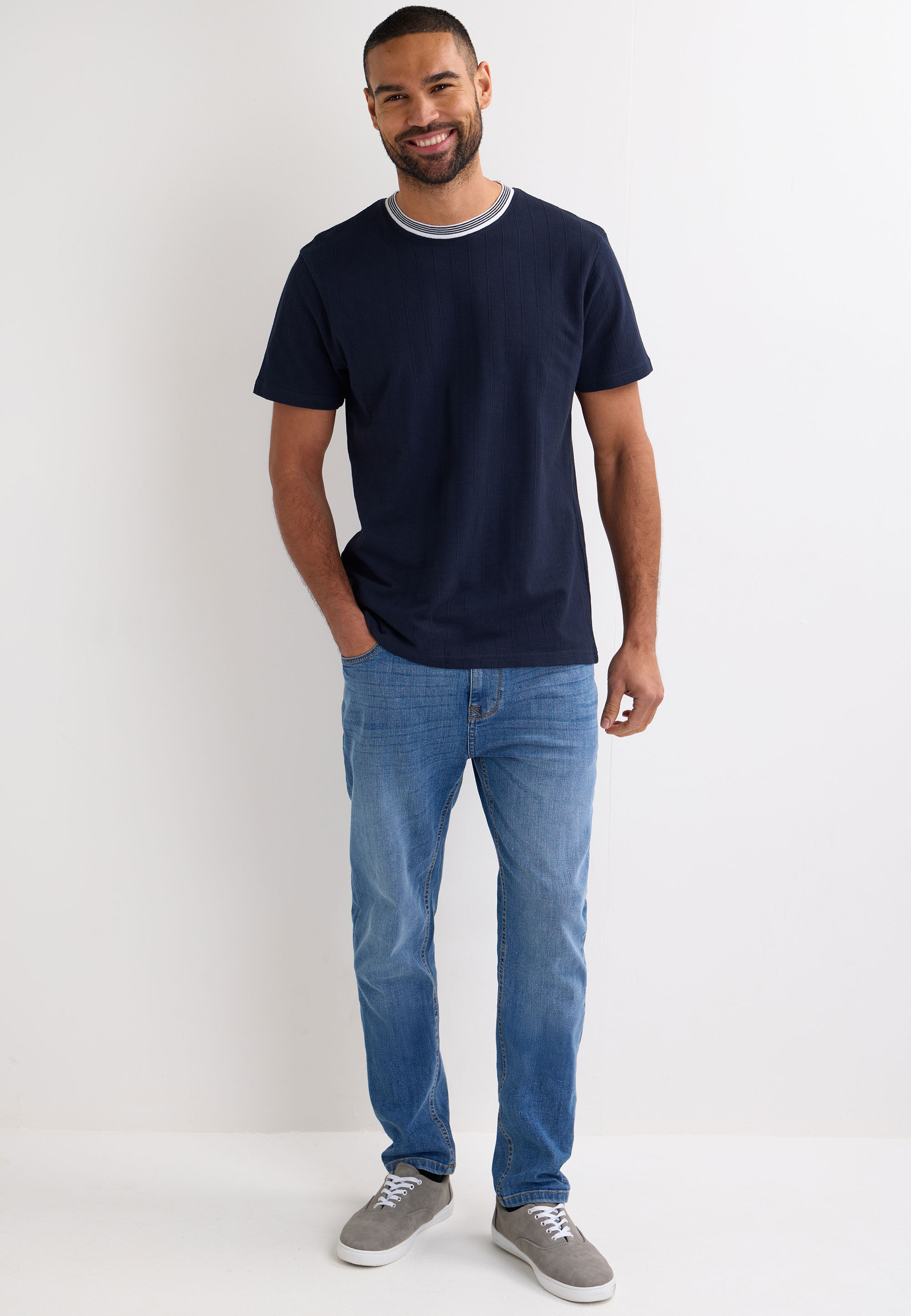 Mens Navy Tipped Cotton T-Shirt