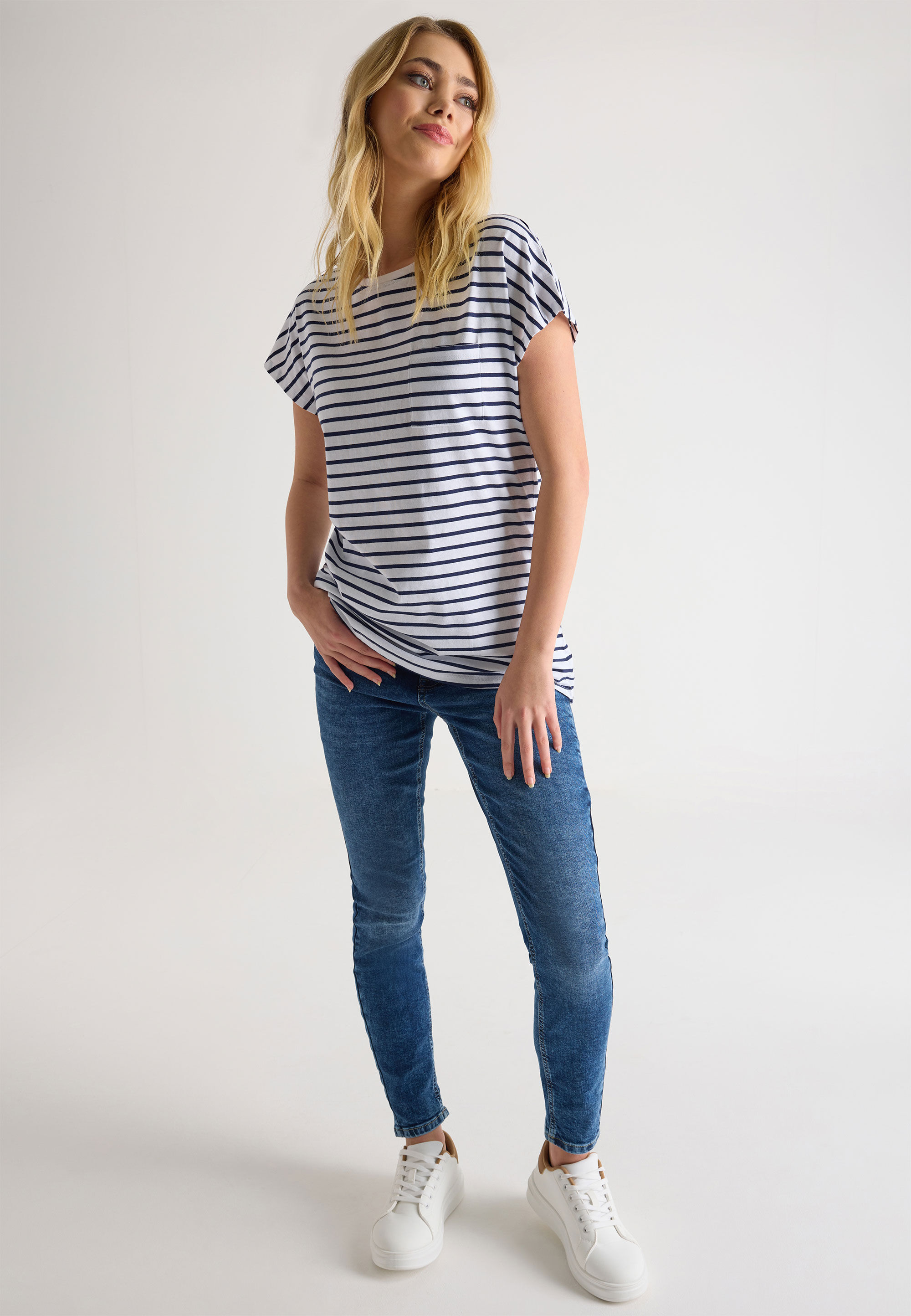 Womens Navy & White Longline T-shirt