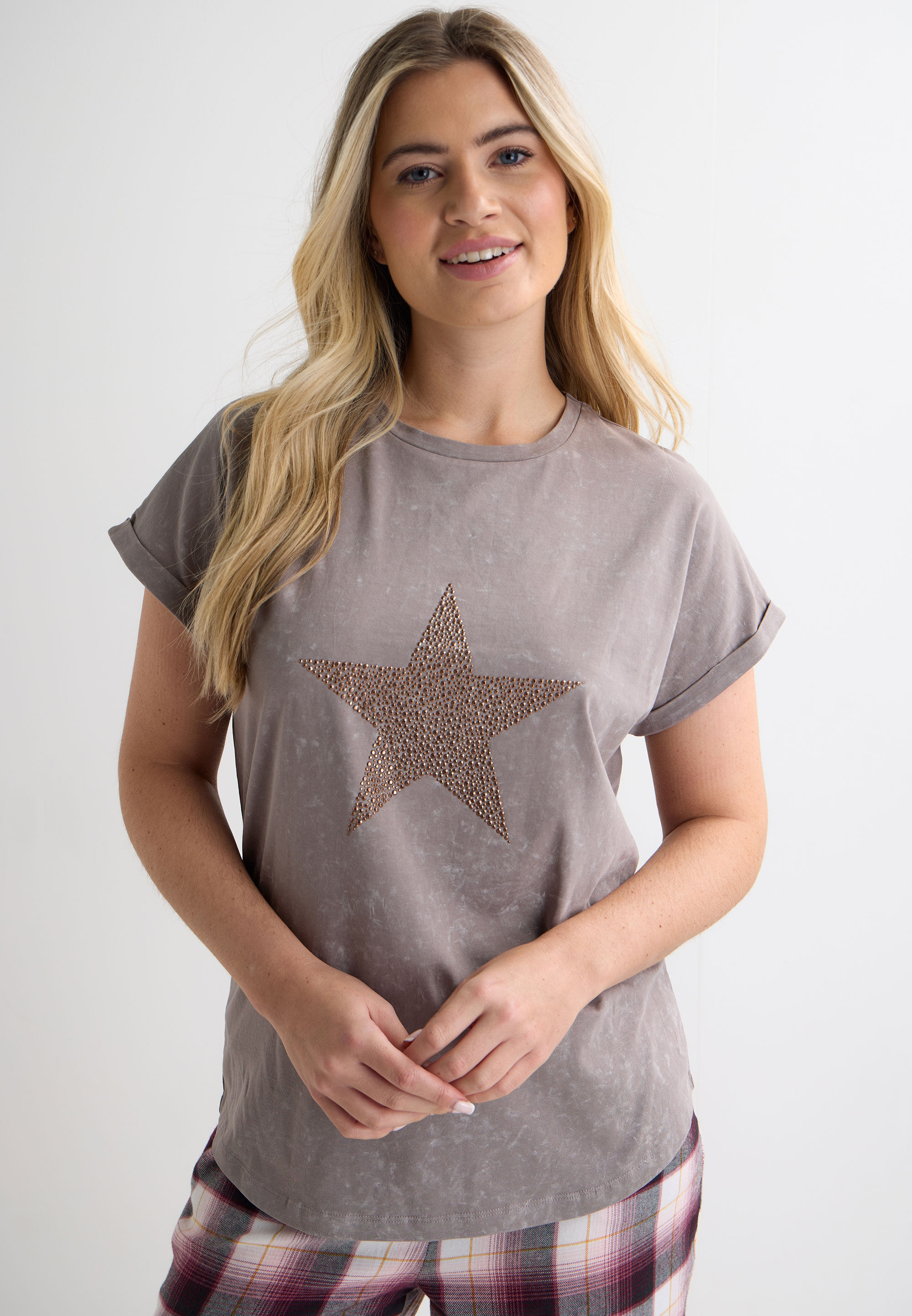 Womens Mocha Star Sparkle Pyjama Top