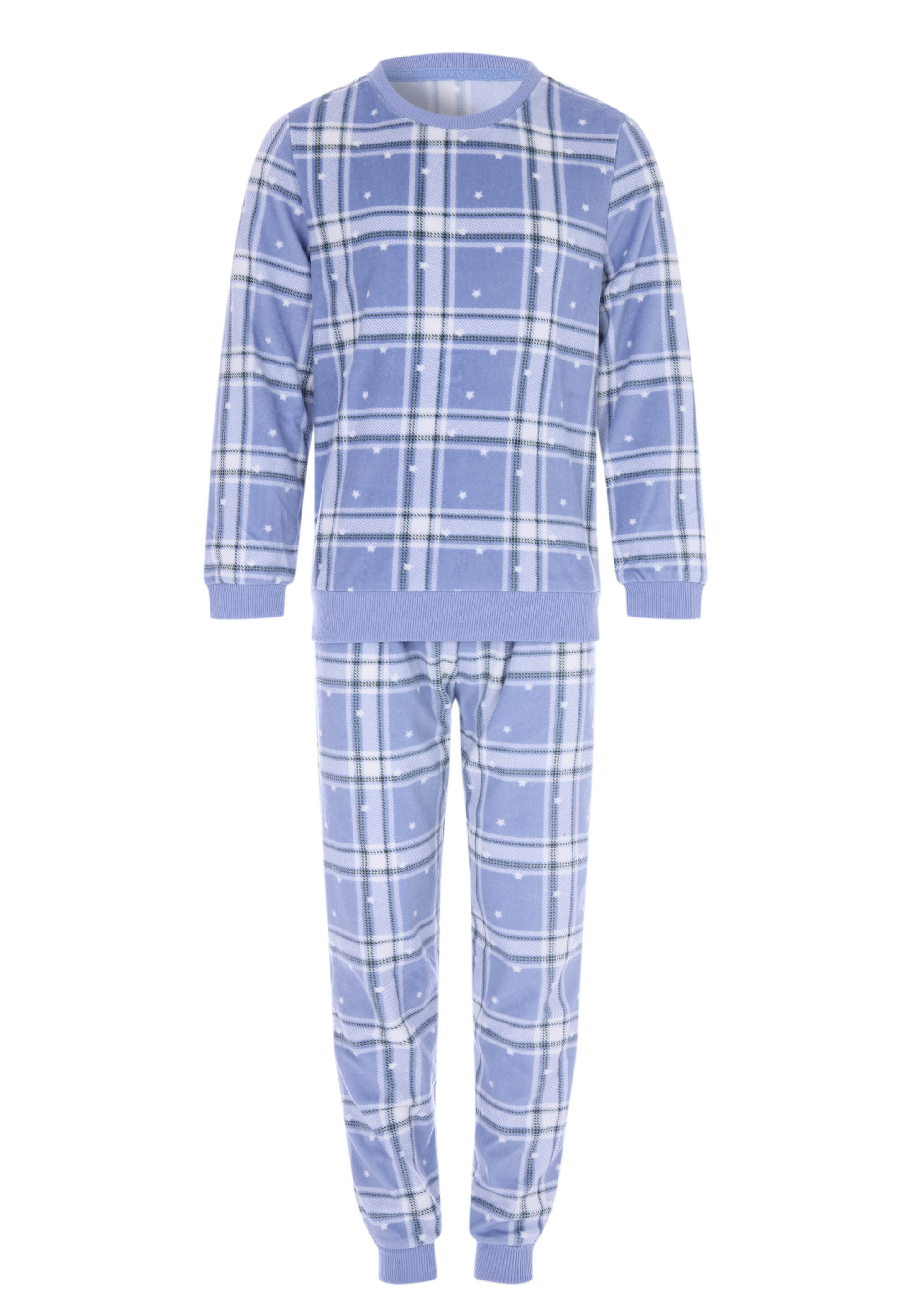 Girls Blue Check Star Print Pyjama Set