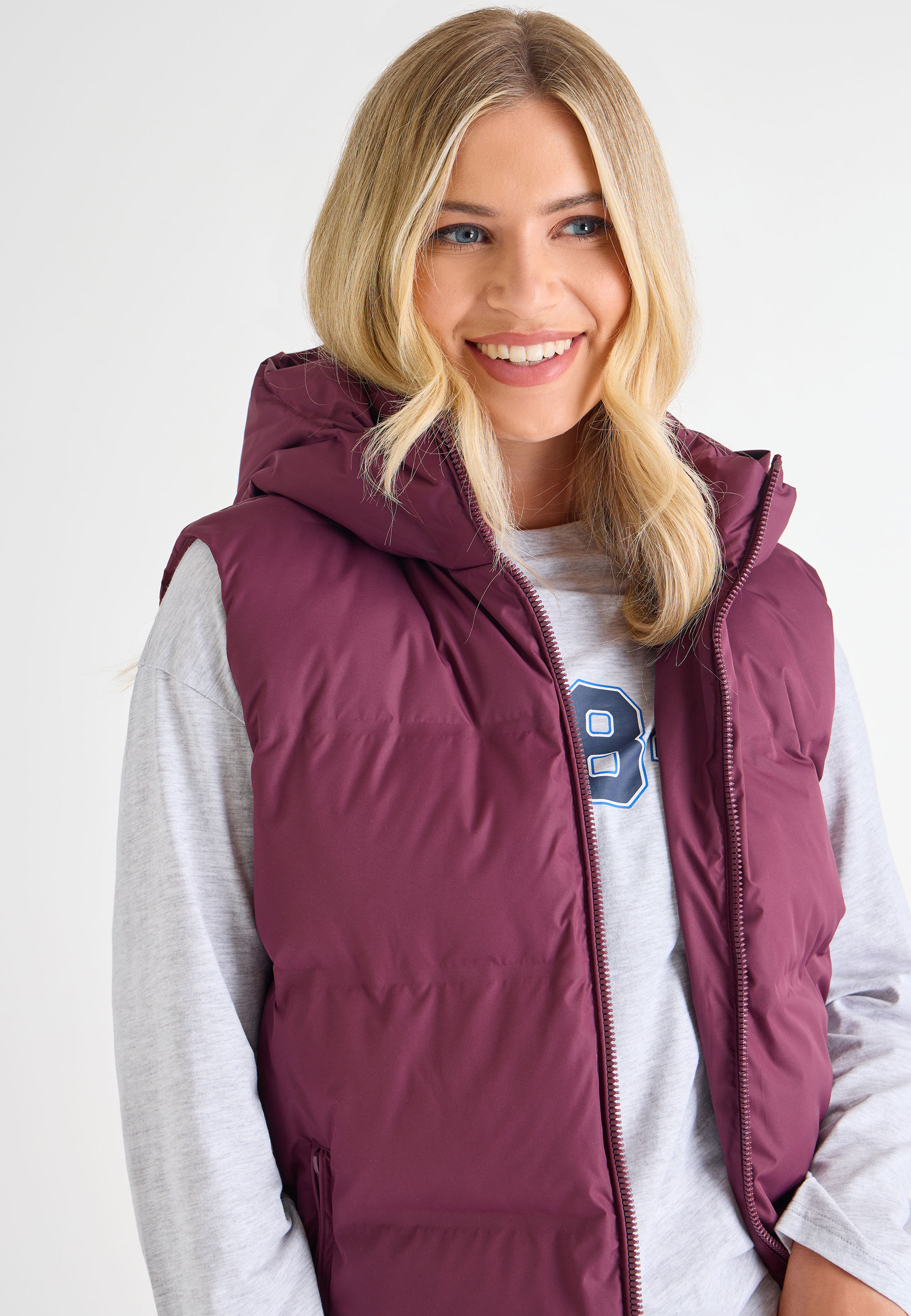 Womens Oxblood Mid Length Padded Gilet Jacket