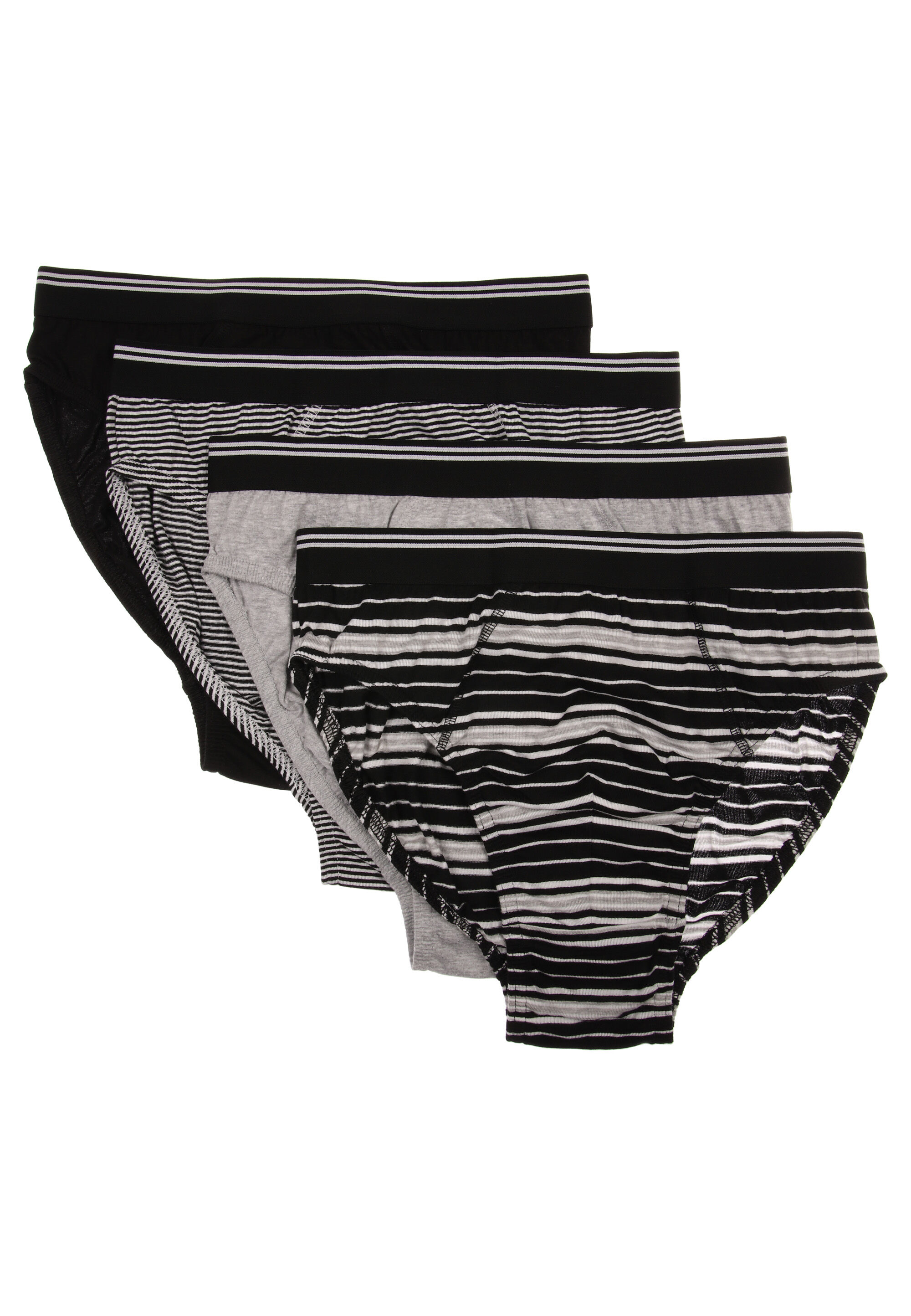 Mens 4pk Black & Grey Striped Briefs